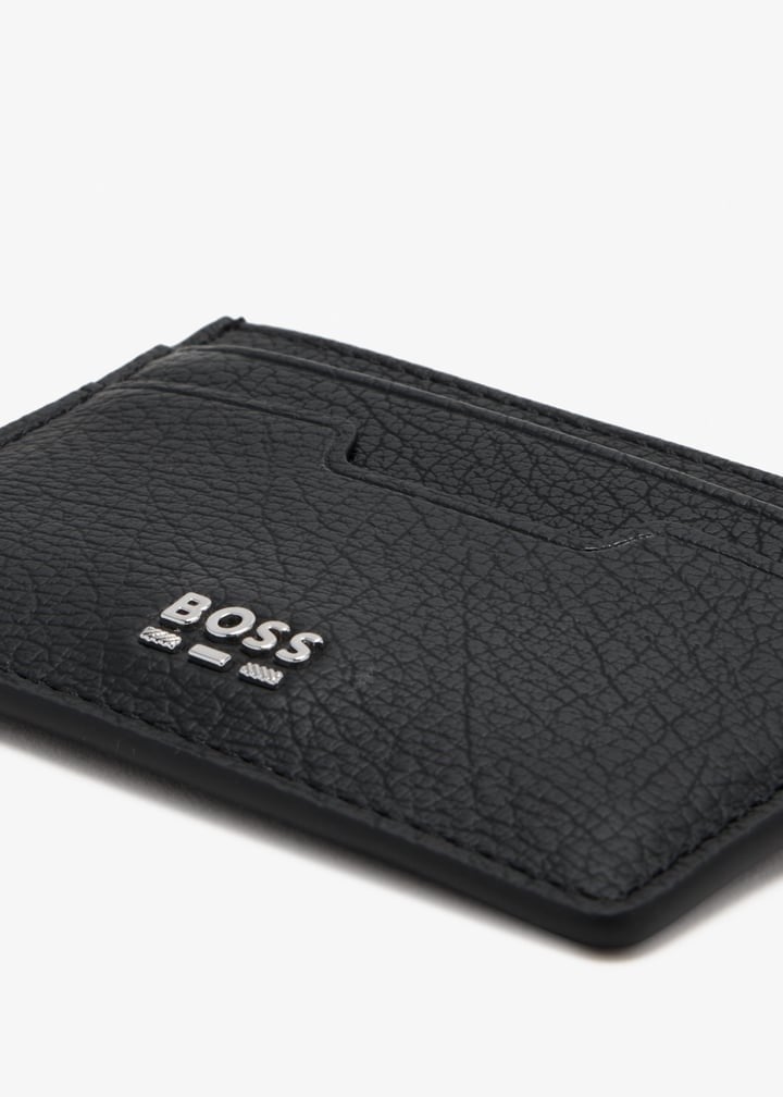 BOSS  BOSS Erkek Metalik Logo Kabartmalı Hakiki Deri Siyah Kartlık 50563650-001