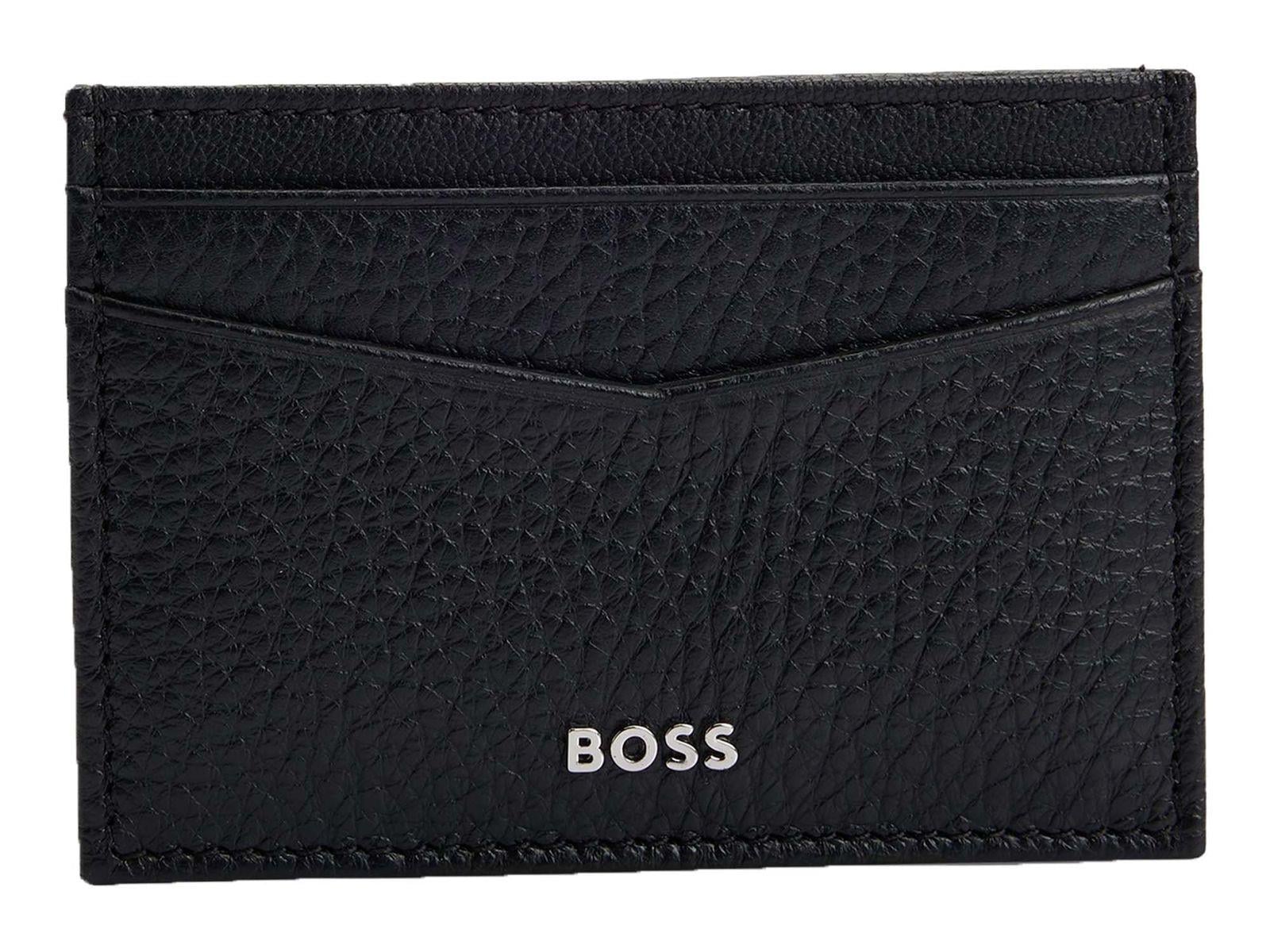 BOSS BOSS Erkek Metalik Logo Kabartmalı Para Klipsli Deri Siyah Kartlık 50529503-001