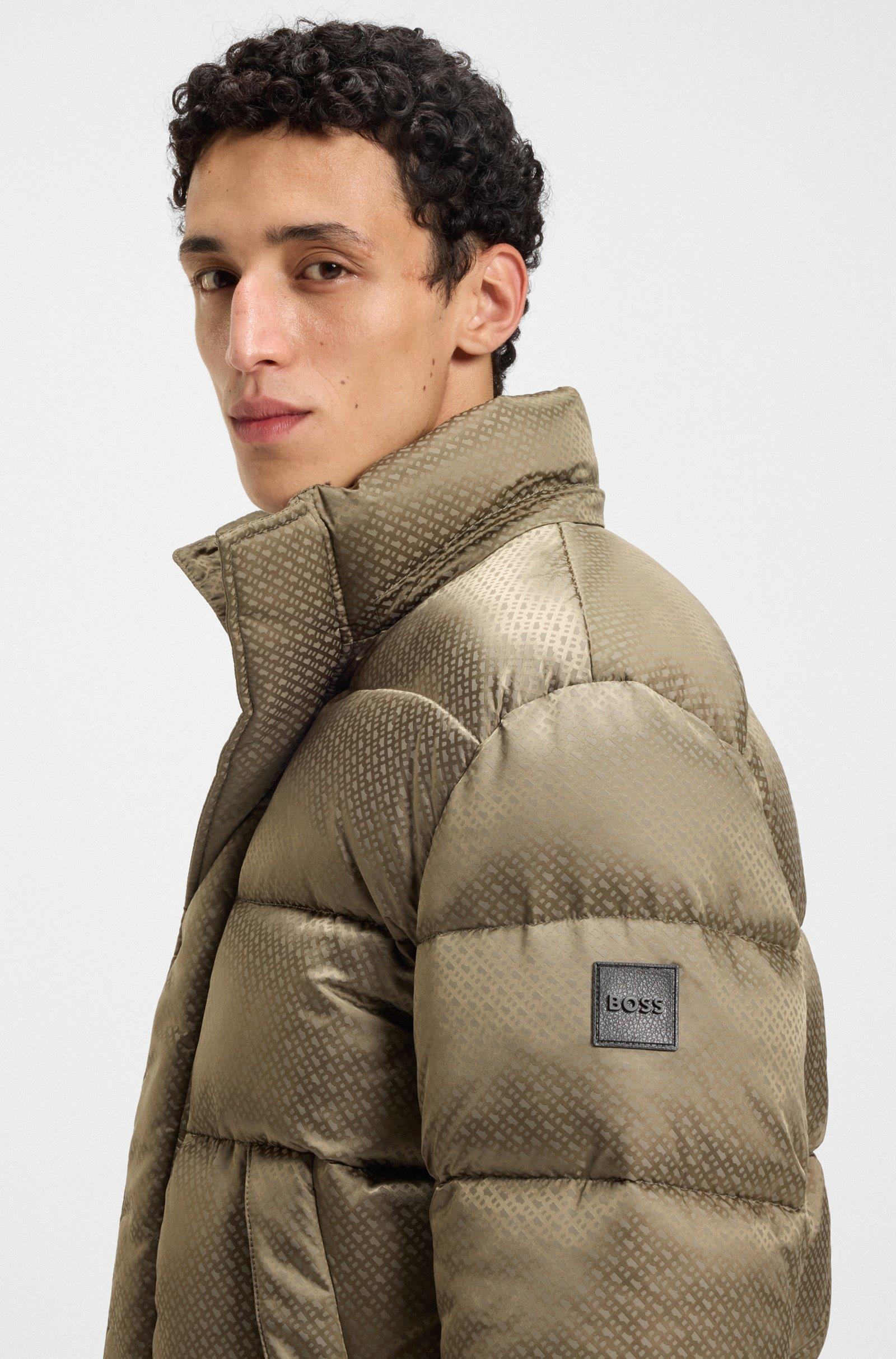 BOSS  BOSS Erkek Monogram Jakarlı Logo Desenli Su Geçirmez Kapüşonlu Kahverengi Mont 50548727-245