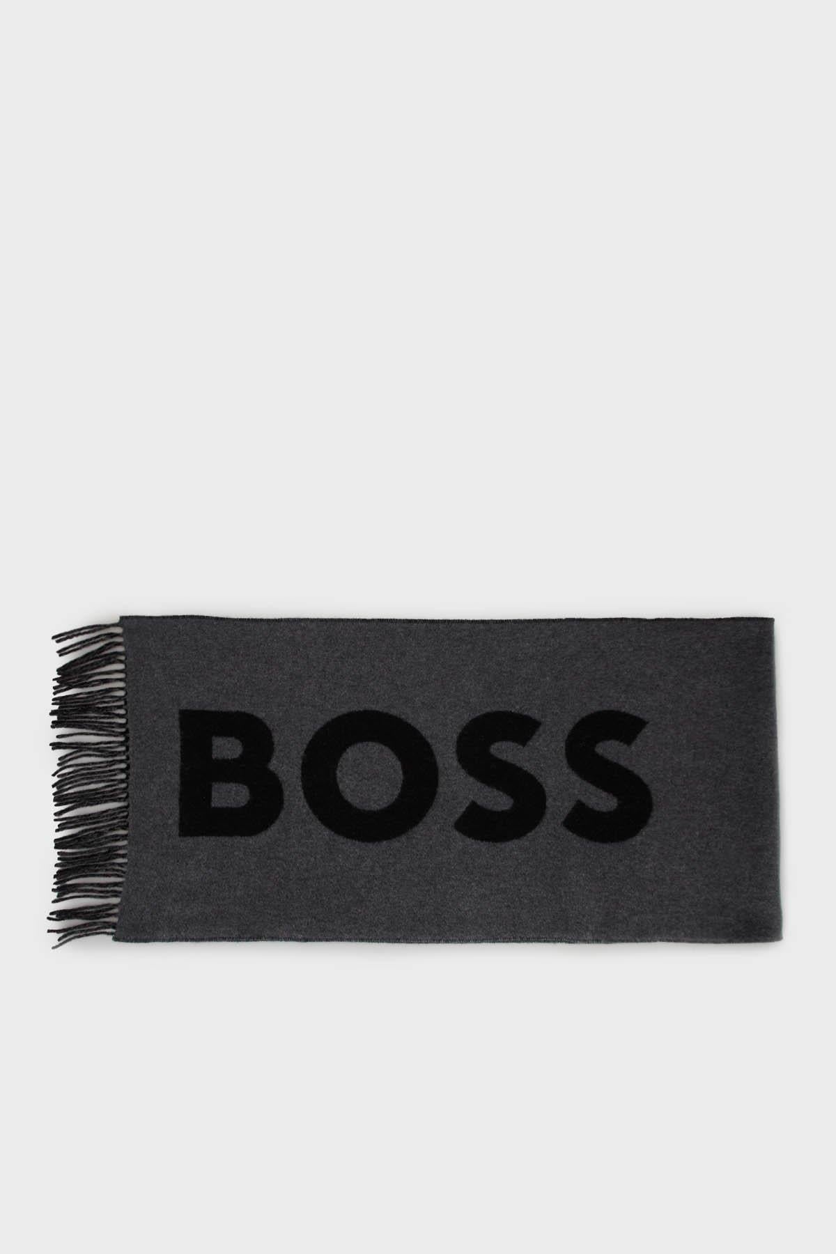 BOSS  BOSS Erkek Monogram Logo Desenli Kontrast Püsküllü Gri Şal & Eşarp & Fular 50527099-032