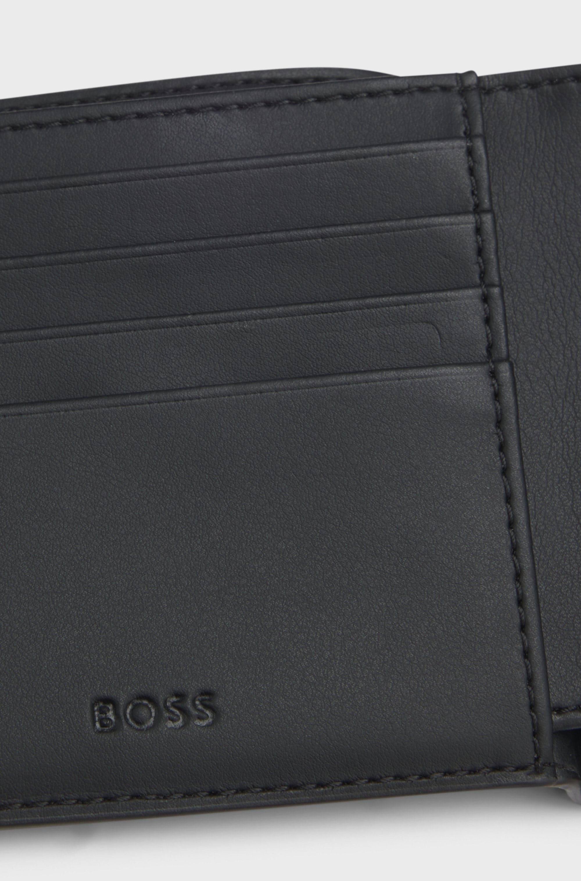 BOSS  BOSS Erkek Monogram Logo Detaylı Çoklu Kart Bölmeli Hakiki Deri Siyah Cüzdan 50563665-002