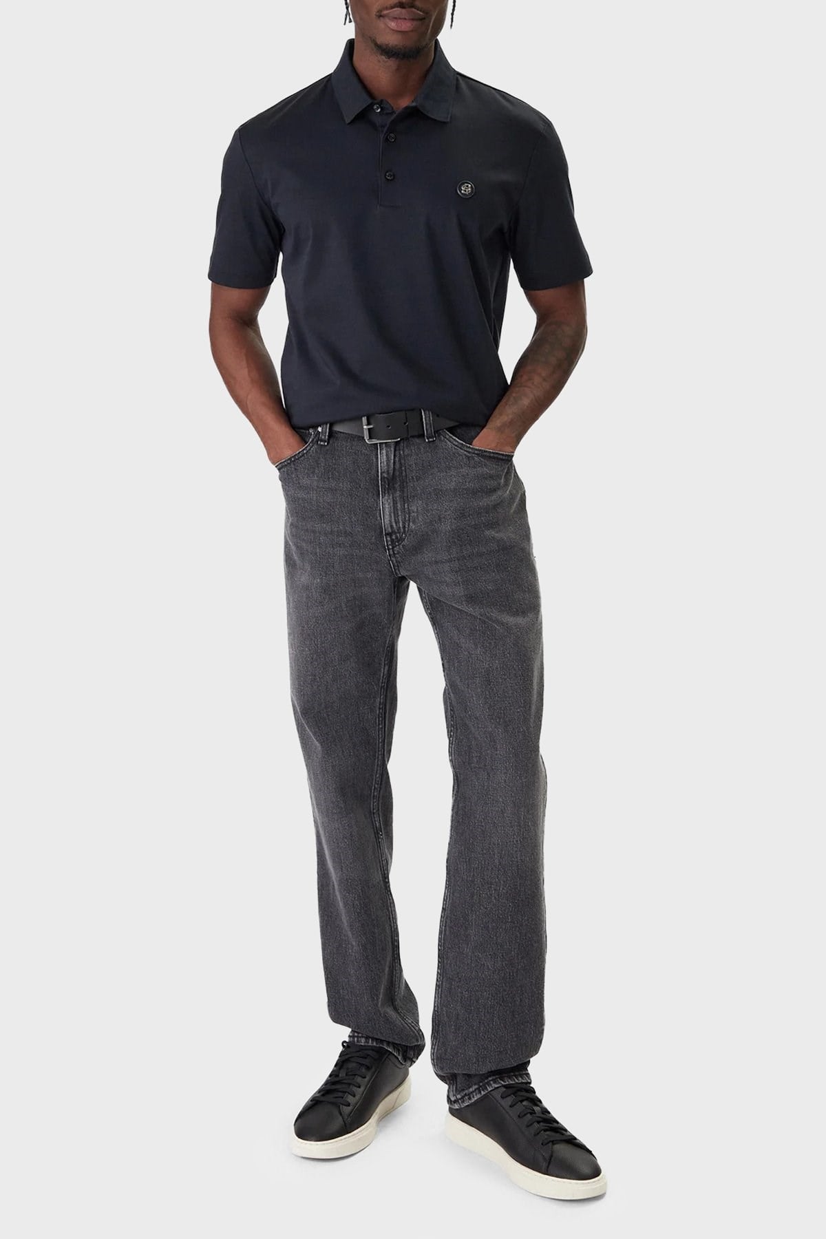 BOSS  BOSS Erkek Monogram Logo Kabartmalı Normal Kalıp Yumuşak Pamuklu Kısa Kollu Lacivert Polo Yaka T-Shirt 50555829-404