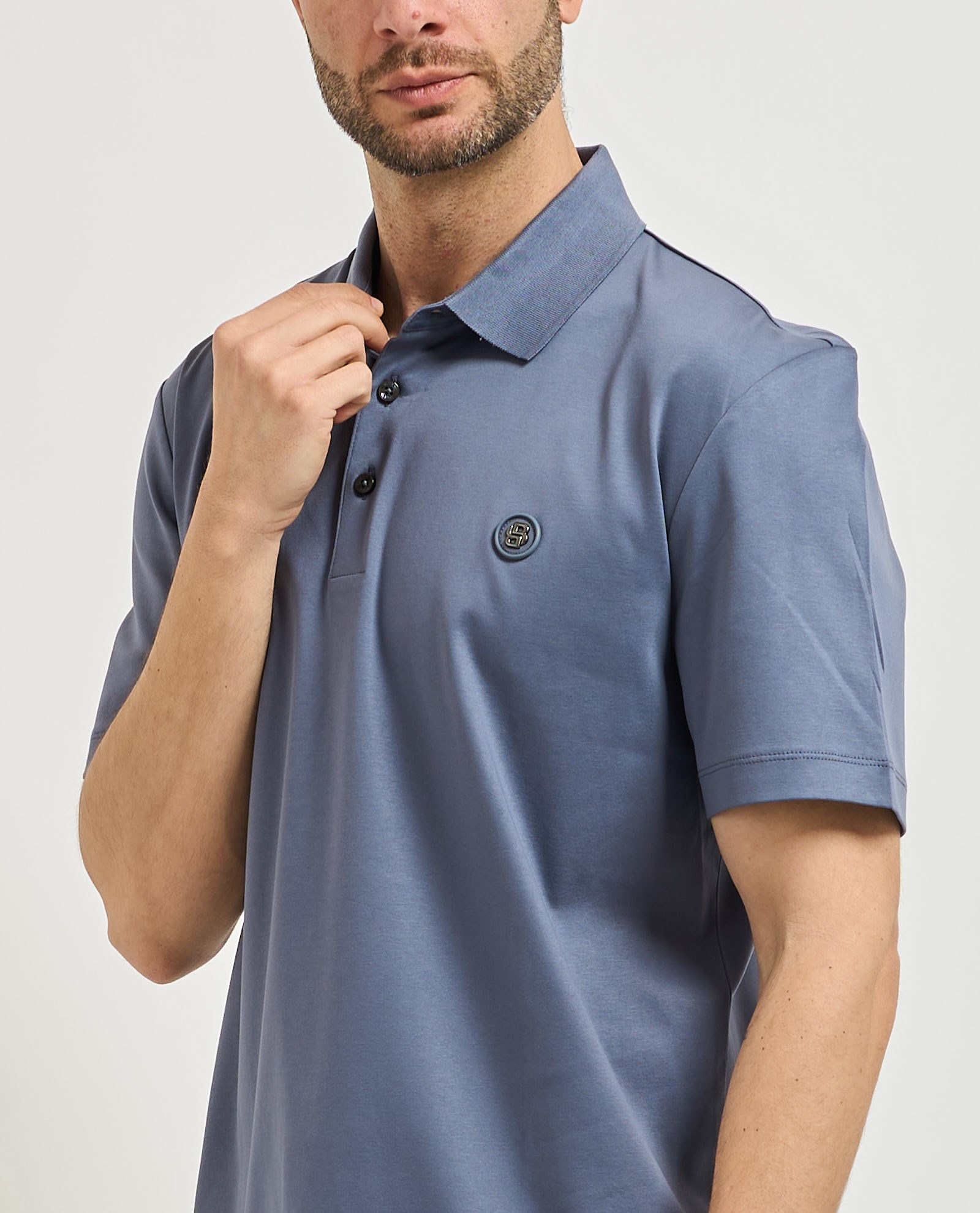 BOSS  BOSS Erkek Monogram Logo Kabartmalı Normal Kalıp Yumuşak Pamuklu Kısa Kollu Mavi2 Polo Yaka T-Shirt 50555829-466