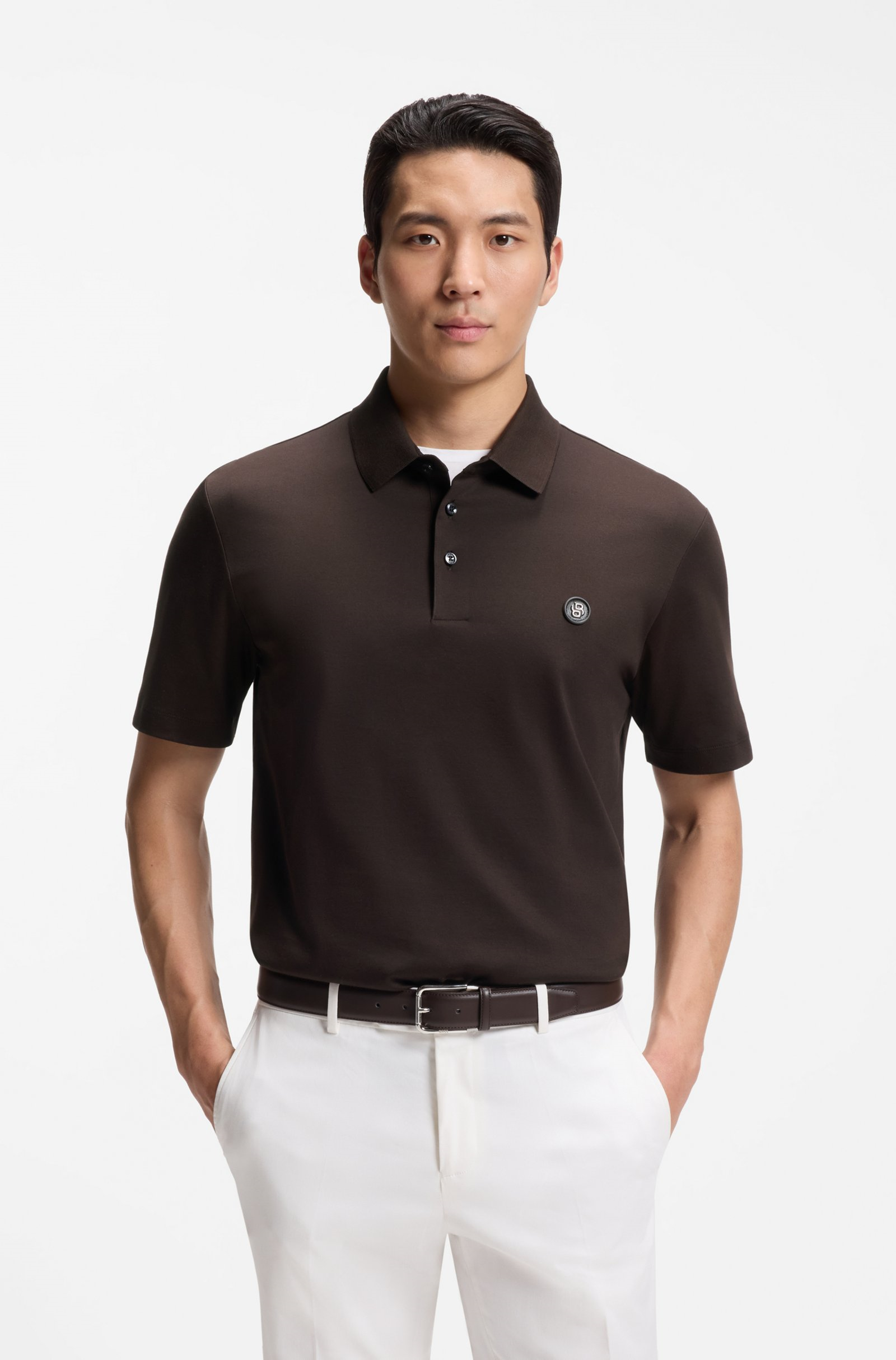 BOSS  BOSS Erkek Monogram Logo Kabartmalı Normal Kalıp Yumuşak Pamuklu Kısa Kollu Kahverengi Polo Yaka T-Shirt 50555829-207