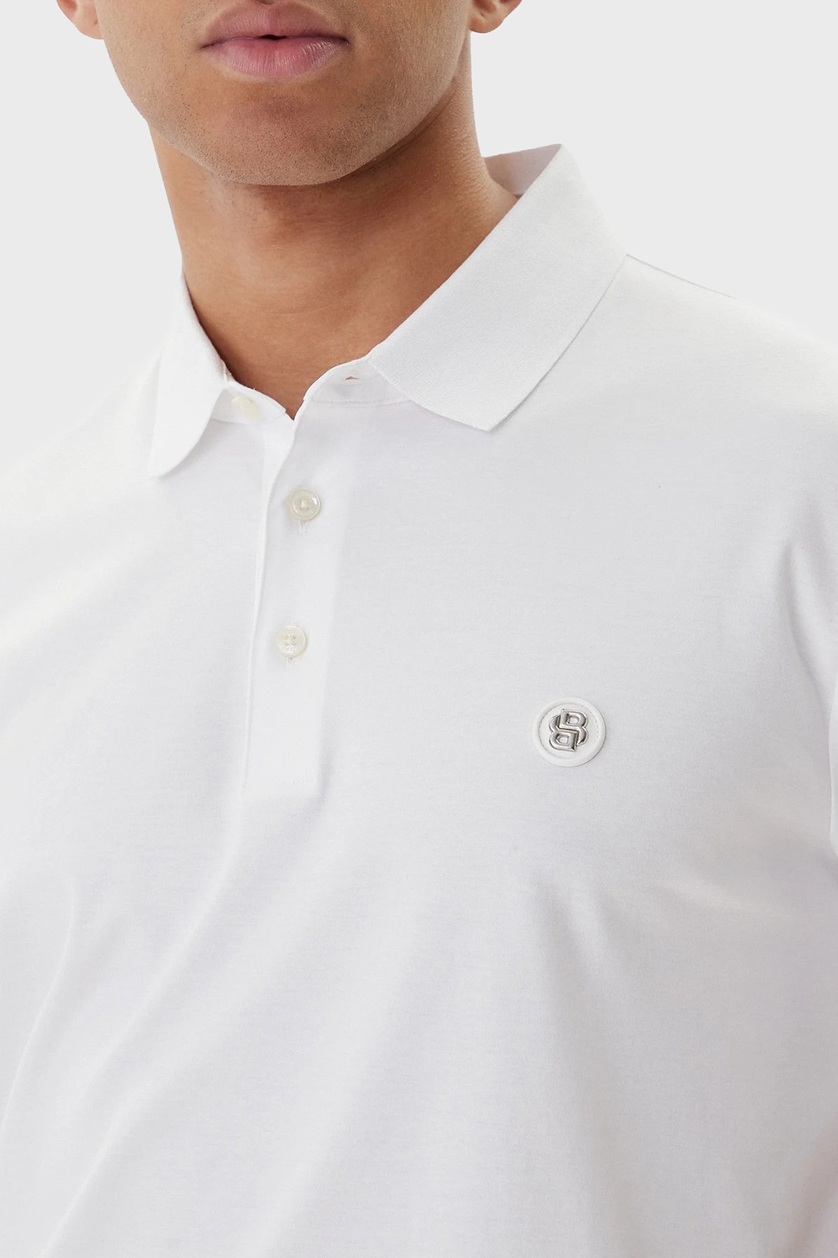 BOSS  BOSS Erkek Monogram Logo Kabartmalı Normal Kalıp Yumuşak Pamuklu Kısa Kollu Beyaz Polo Yaka T-Shirt 50555829-100