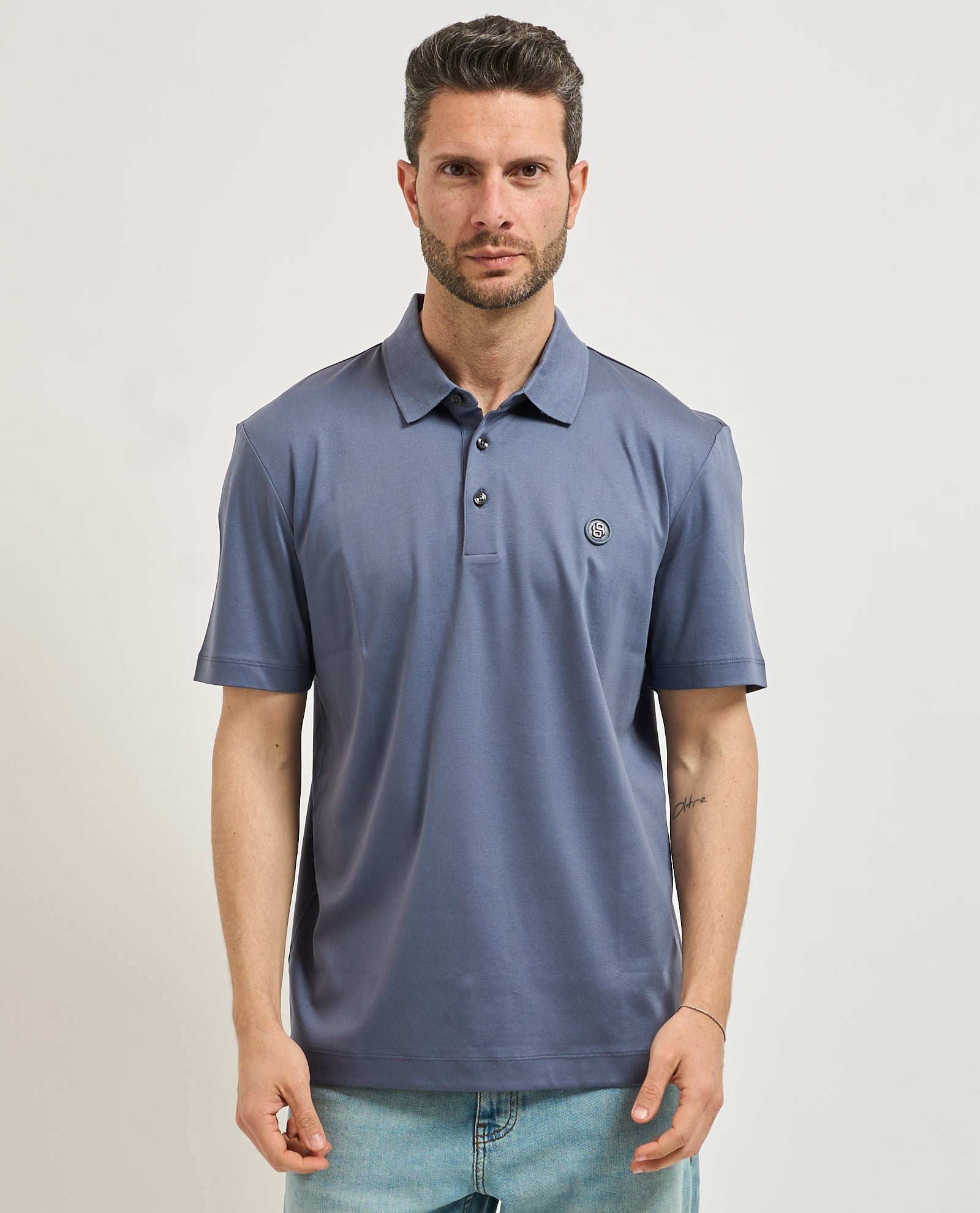 BOSS  BOSS Erkek Monogram Logo Kabartmalı Normal Kalıp Yumuşak Pamuklu Kısa Kollu Mavi2 Polo Yaka T-Shirt 50555829-466