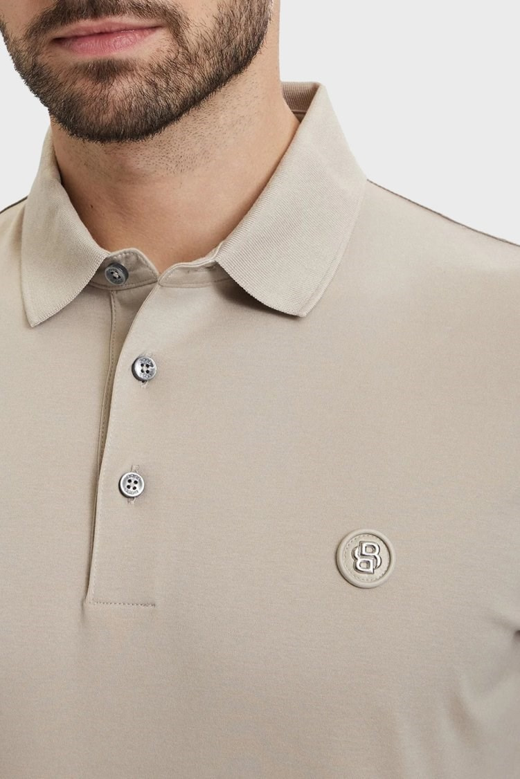BOSS  BOSS Erkek Monogram Logo Kabartmalı Normal Kalıp Yumuşak Pamuklu Kısa Kollu Bej Polo Yaka T-Shirt 50555829-286