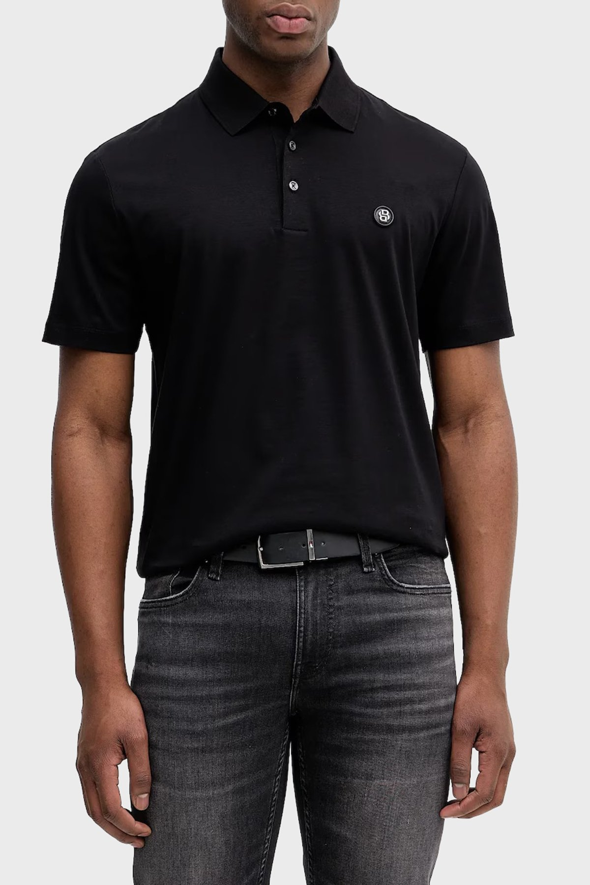 BOSS  BOSS Erkek Monogram Logo Kabartmalı Normal Kalıp Yumuşak Pamuklu Kısa Kollu Siyah Polo Yaka T-Shirt 50555829-001