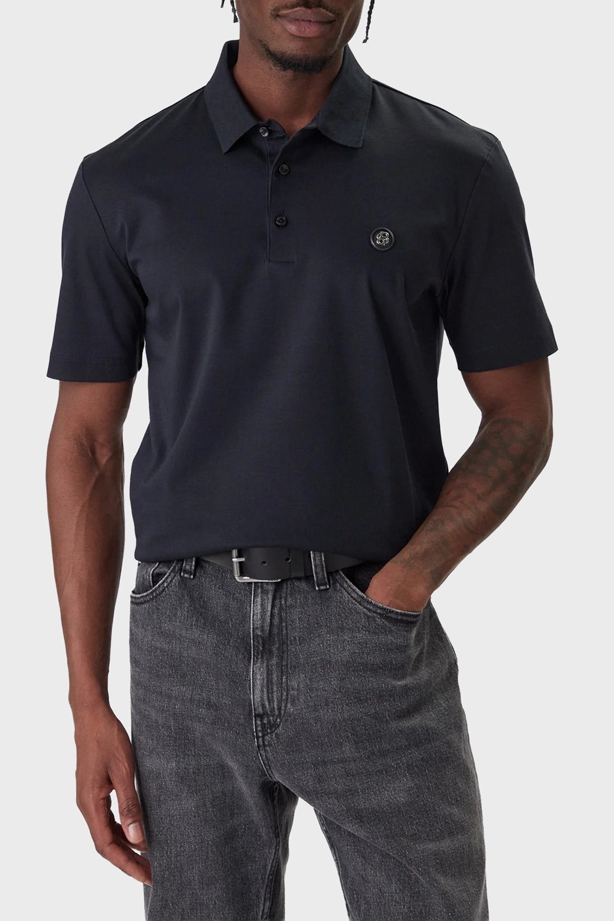 BOSS  BOSS Erkek Monogram Logo Kabartmalı Normal Kalıp Yumuşak Pamuklu Kısa Kollu Lacivert Polo Yaka T-Shirt 50555829-404