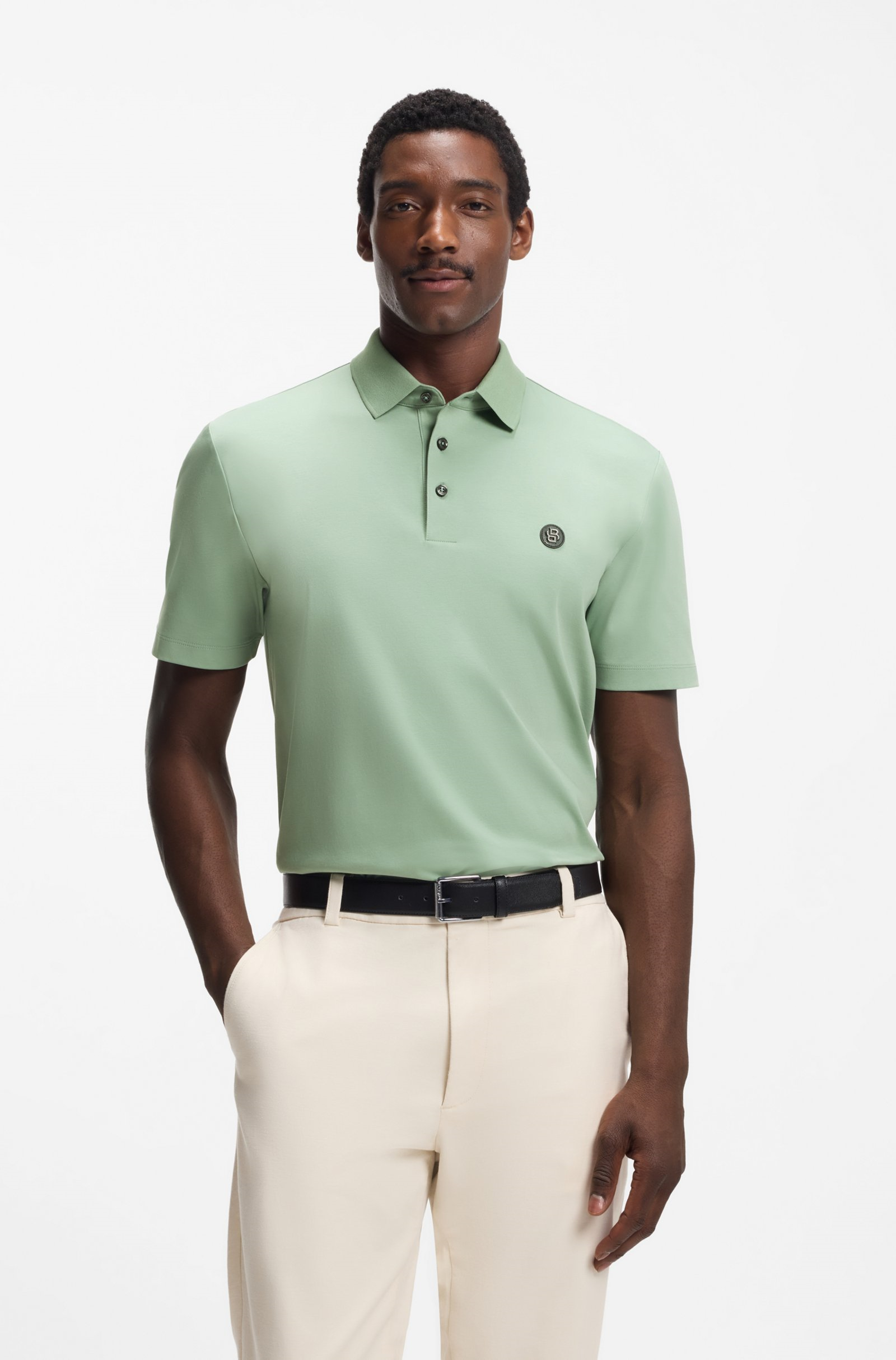 BOSS  BOSS Erkek Monogram Logo Kabartmalı Normal Kalıp Yumuşak Pamuklu Kısa Kollu Açık Yeşil Polo Yaka T-Shirt 50555829-373