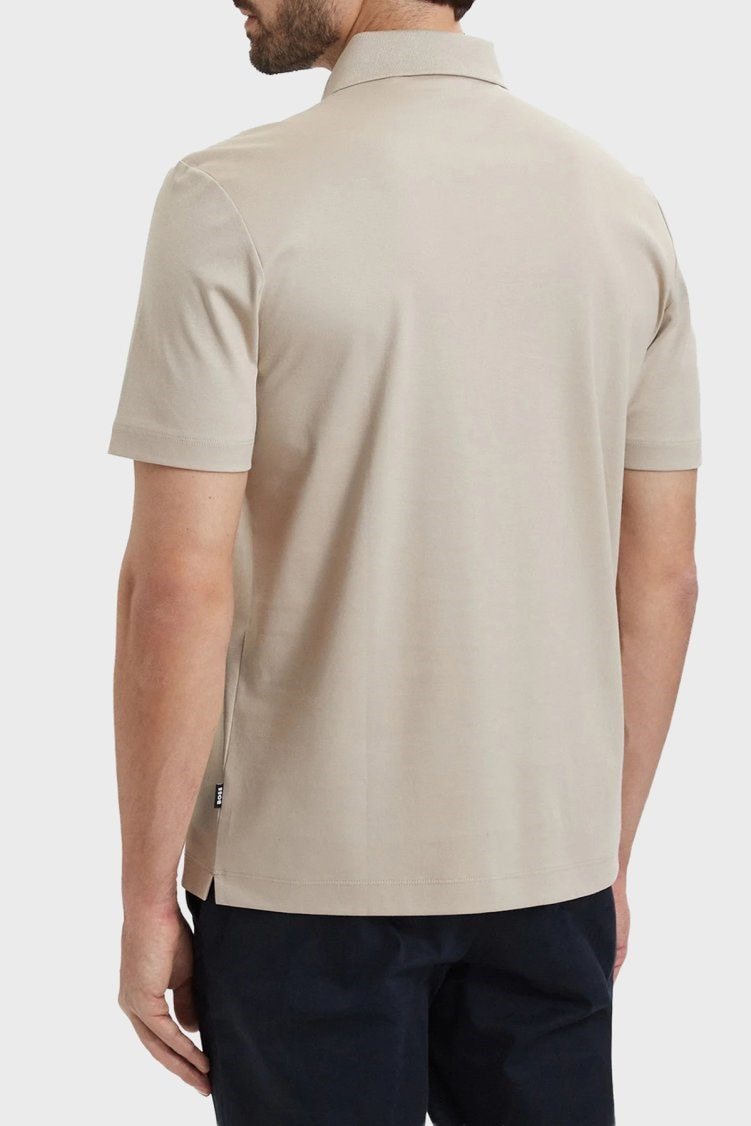 BOSS  BOSS Erkek Monogram Logo Kabartmalı Normal Kalıp Yumuşak Pamuklu Kısa Kollu Bej Polo Yaka T-Shirt 50555829-286