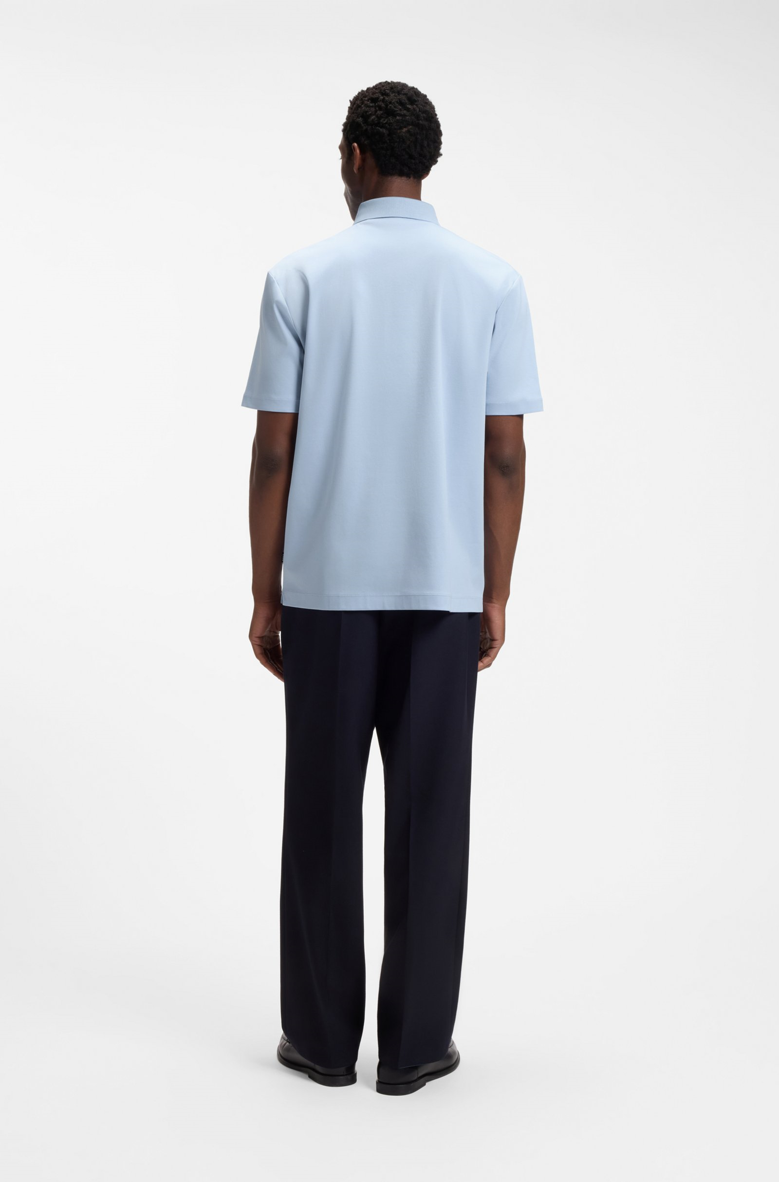 BOSS  BOSS Erkek Monogram Logo Kabartmalı Normal Kalıp Yumuşak Pamuklu Kısa Kollu Mavi Polo Yaka T-Shirt 50555829-450
