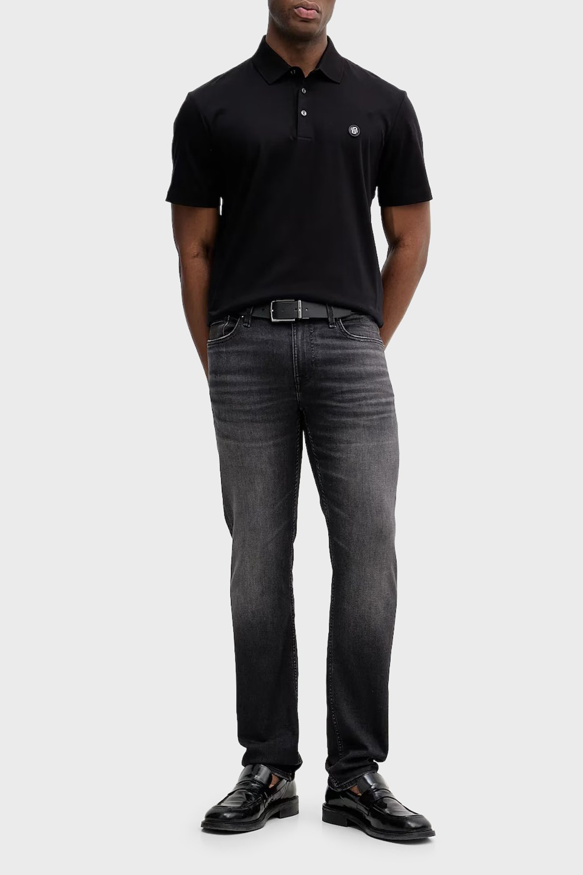 BOSS  BOSS Erkek Monogram Logo Kabartmalı Normal Kalıp Yumuşak Pamuklu Kısa Kollu Siyah Polo Yaka T-Shirt 50555829-001