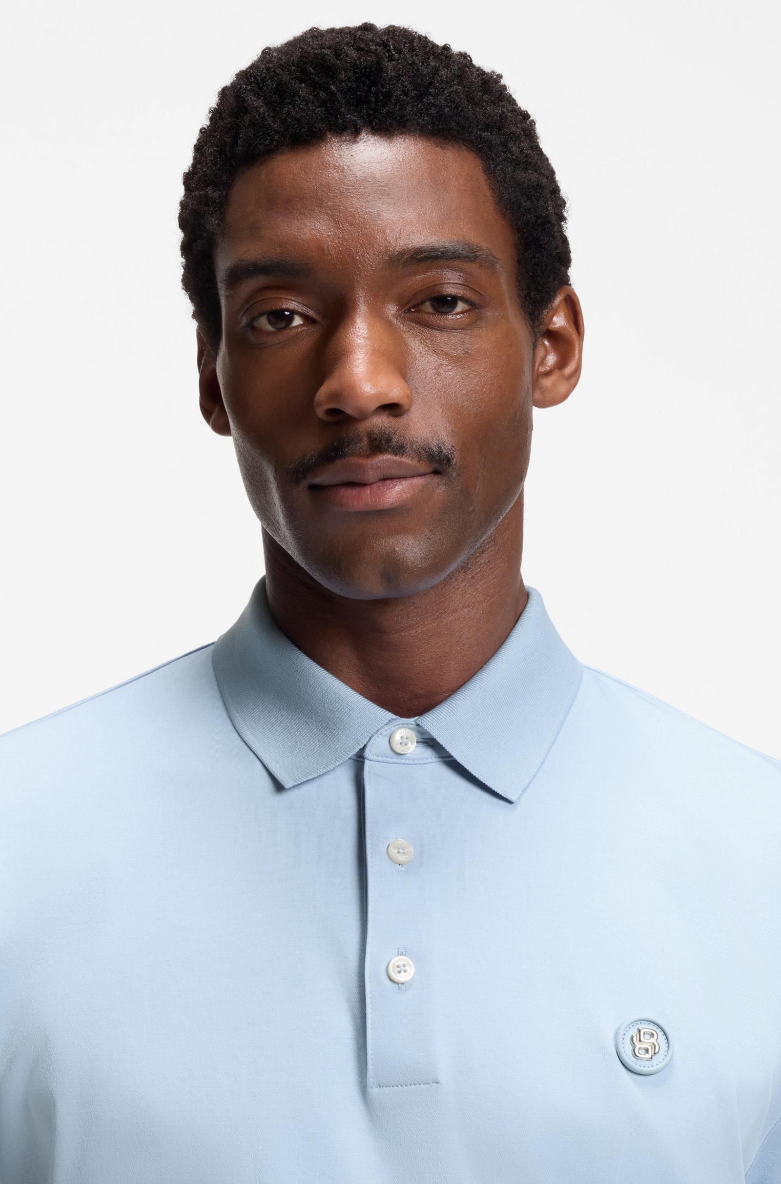 BOSS  BOSS Erkek Monogram Logo Kabartmalı Normal Kalıp Yumuşak Pamuklu Kısa Kollu Mavi Polo Yaka T-Shirt 50555829-450