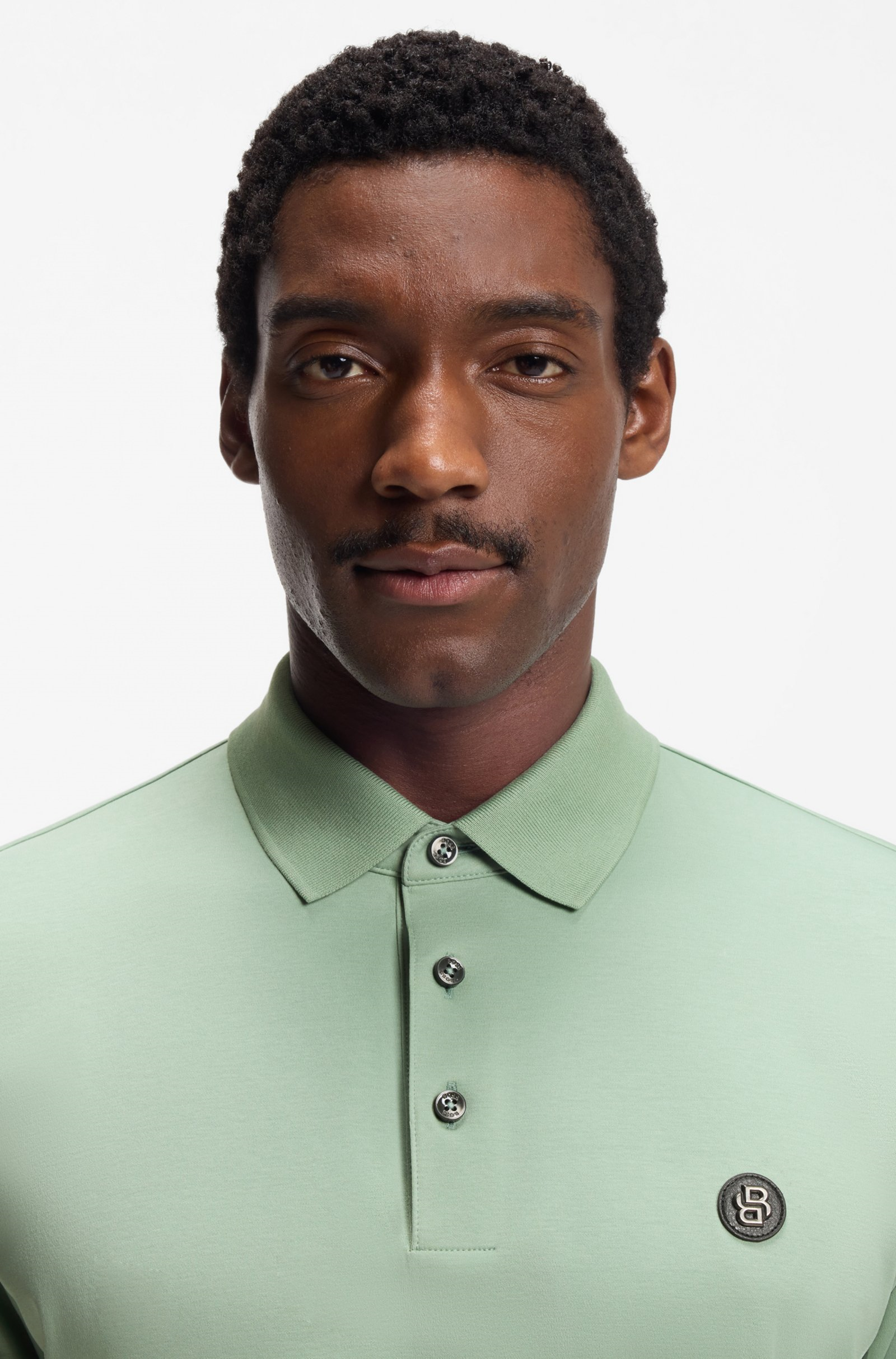BOSS  BOSS Erkek Monogram Logo Kabartmalı Normal Kalıp Yumuşak Pamuklu Kısa Kollu Açık Yeşil Polo Yaka T-Shirt 50555829-373