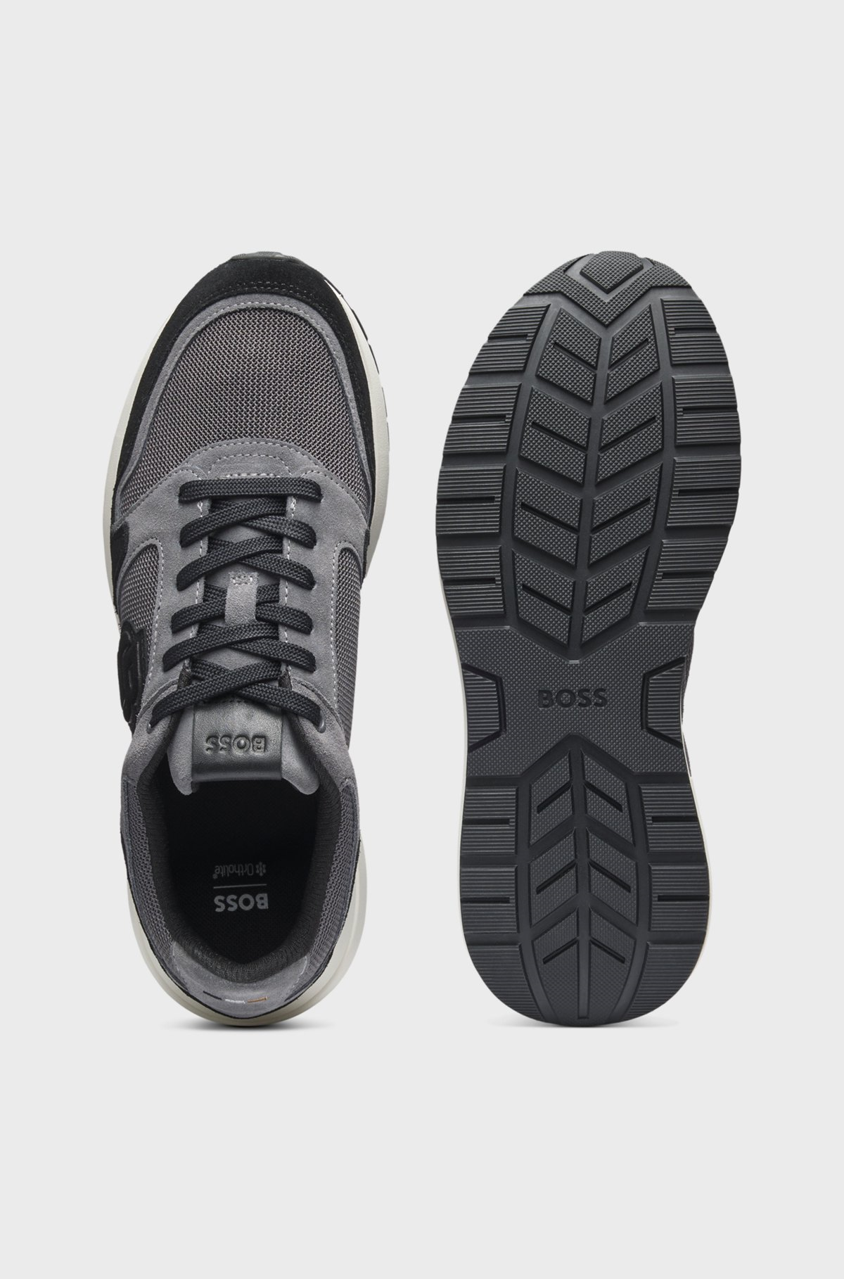 BOSS  BOSS Erkek Monogram Logolu Nefes Alabilen Tasarımlı Deri Gri Sneaker 50554612-022