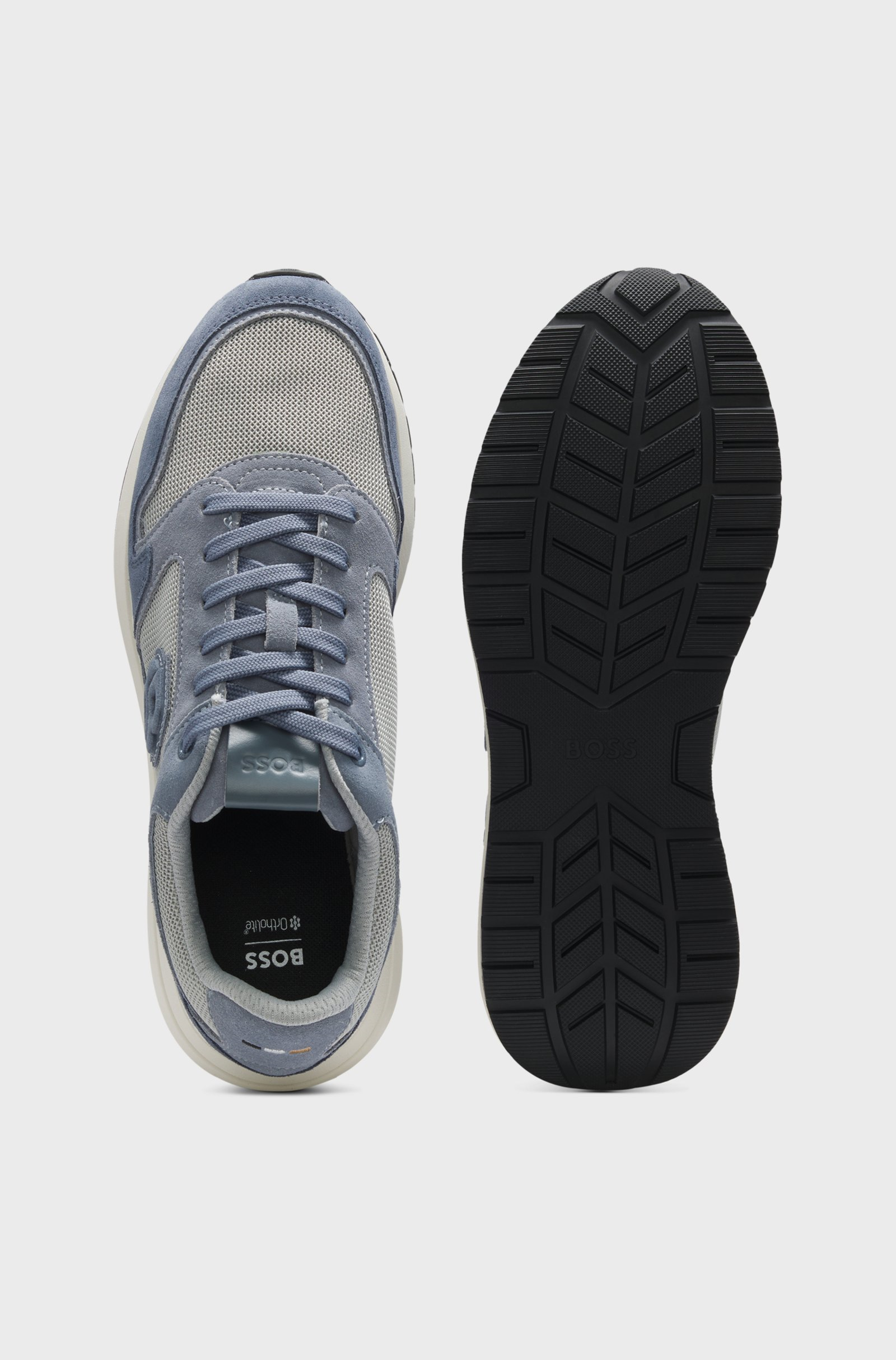 BOSS  BOSS Erkek Monogram Logolu Nefes Alabilen Tasarımlı Deri Mavi Sneaker 50554612-460