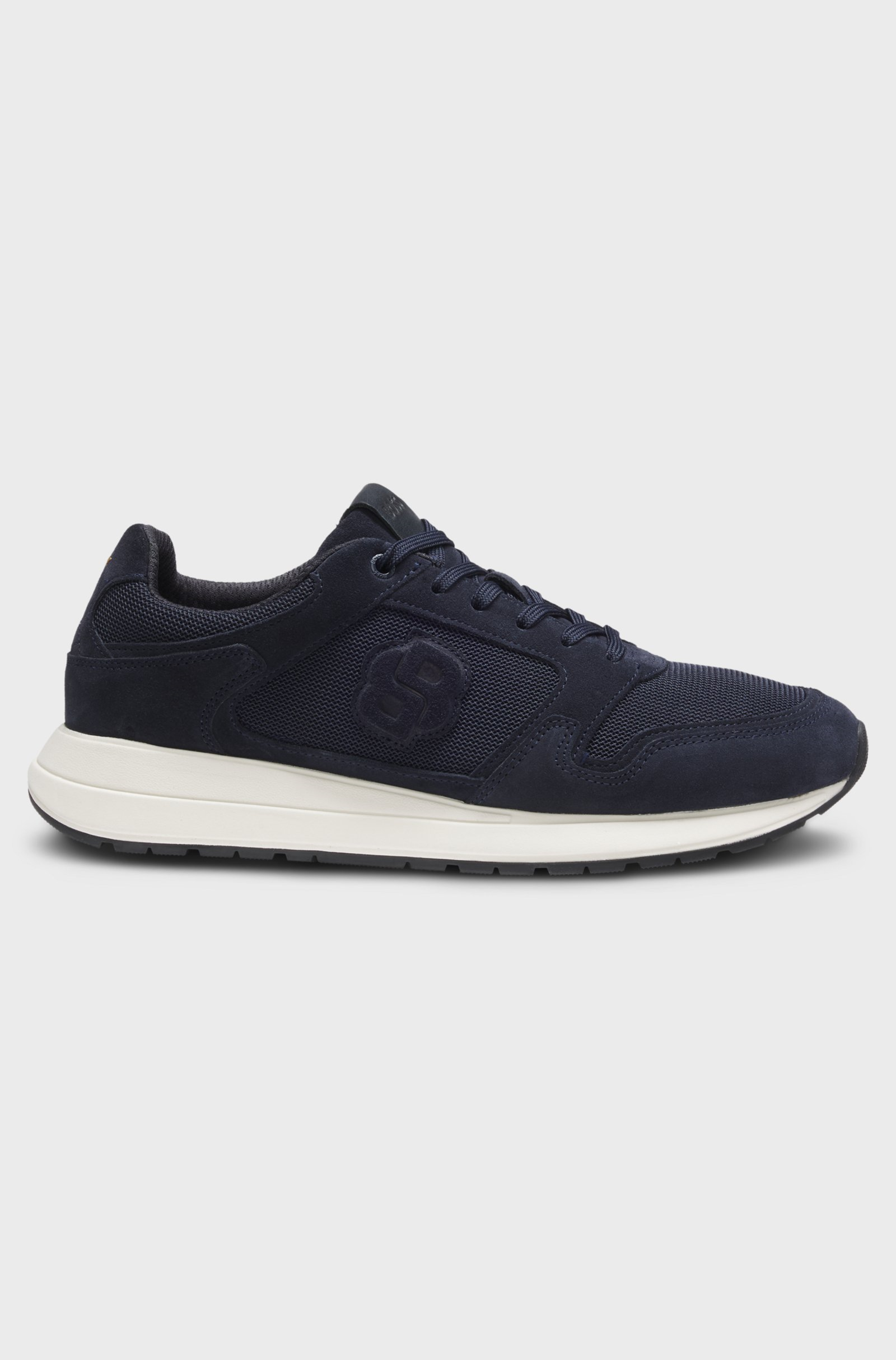 BOSS  BOSS Erkek Monogram Logolu Nefes Alabilen Tasarımlı Deri Lacivert Sneaker 50554612-401