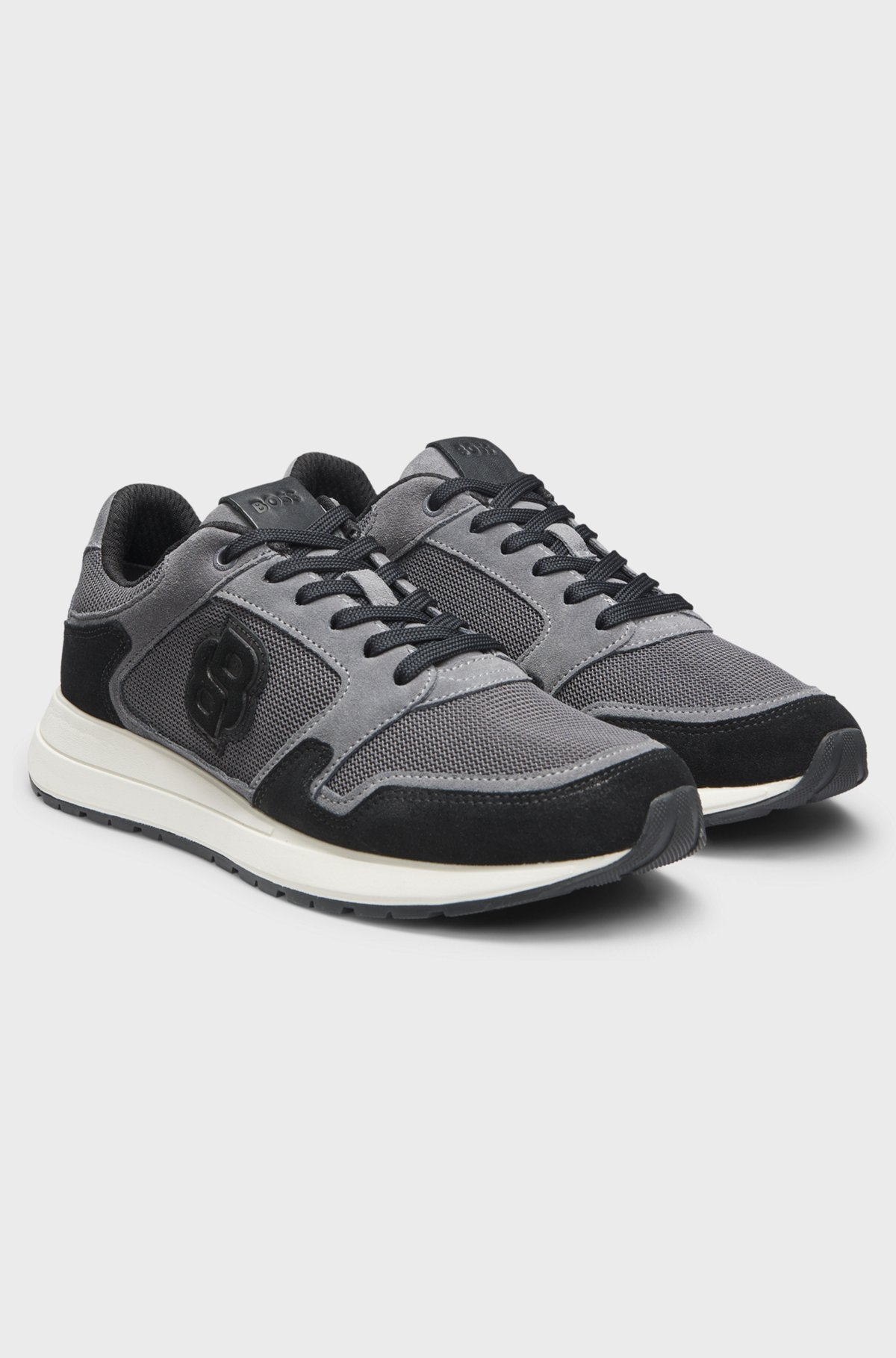 BOSS  BOSS Erkek Monogram Logolu Nefes Alabilen Tasarımlı Deri Gri Sneaker 50554612-022