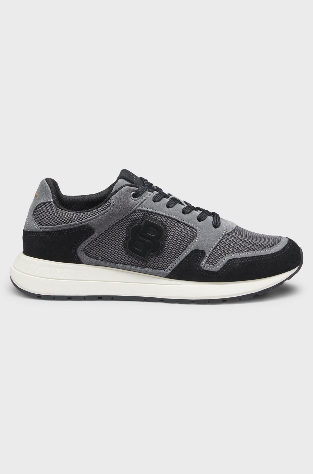 BOSS  BOSS Erkek Monogram Logolu Nefes Alabilen Tasarımlı Deri Gri Sneaker 50554612-022