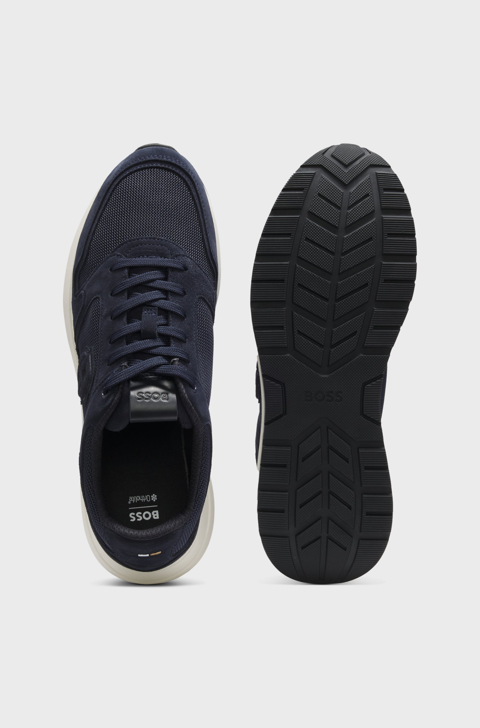 BOSS  BOSS Erkek Monogram Logolu Nefes Alabilen Tasarımlı Deri Lacivert Sneaker 50554612-401