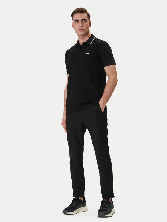 BOSS  BOSS Erkek Normal Kalıp %100 Pamuklu Logo İşlemeli Kısa Kollu Siyah Polo Yaka T-Shirt 50559365-001