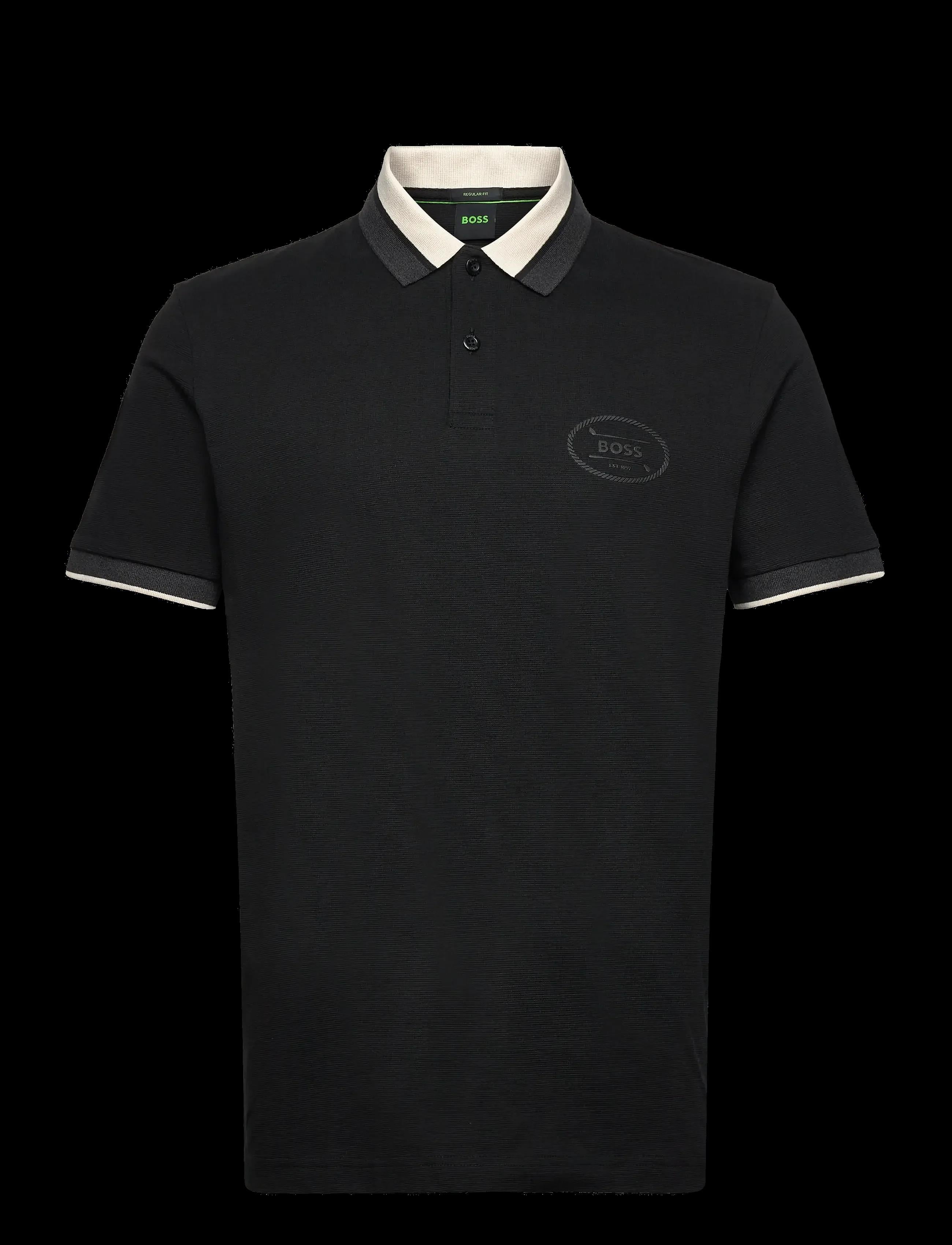 BOSS  BOSS Erkek Normal Kalıp %100 Pamuklu Logo İşlemeli Kısa Kollu Siyah Polo Yaka T-Shirt 50548988-001