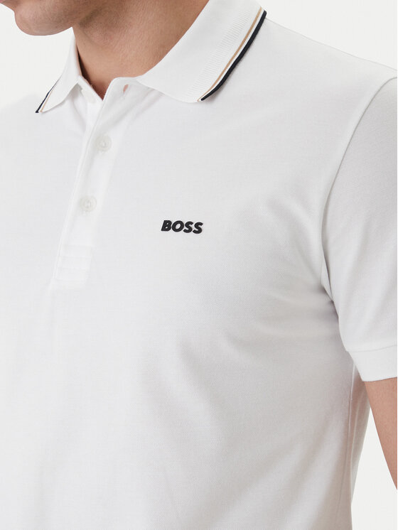 BOSS  BOSS Erkek Normal Kalıp %100 Pamuklu Logo İşlemeli Kısa Kollu Beyaz Polo Yaka T-Shirt 50559365-100