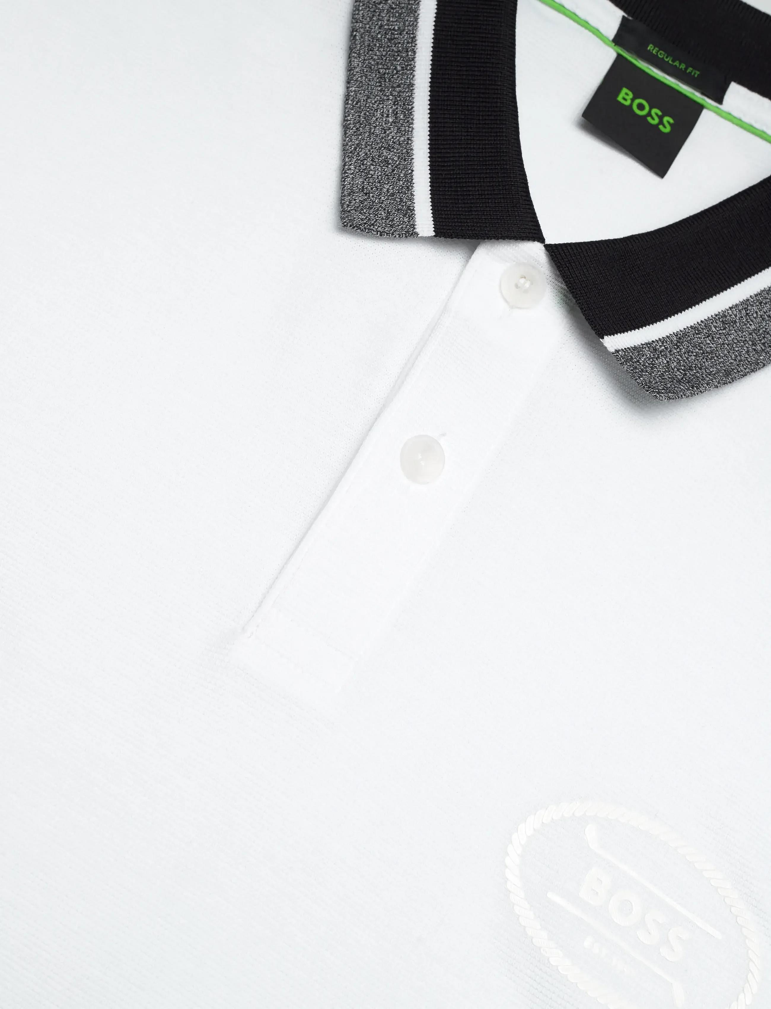 BOSS  BOSS Erkek Normal Kalıp %100 Pamuklu Logo İşlemeli Kısa Kollu Beyaz Polo Yaka T-Shirt 50548988-100