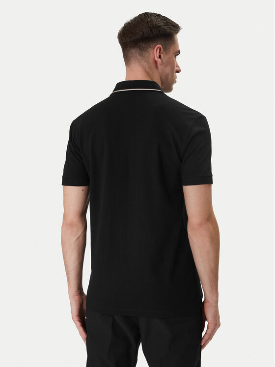BOSS  BOSS Erkek Normal Kalıp %100 Pamuklu Logo İşlemeli Kısa Kollu Siyah Polo Yaka T-Shirt 50559365-001