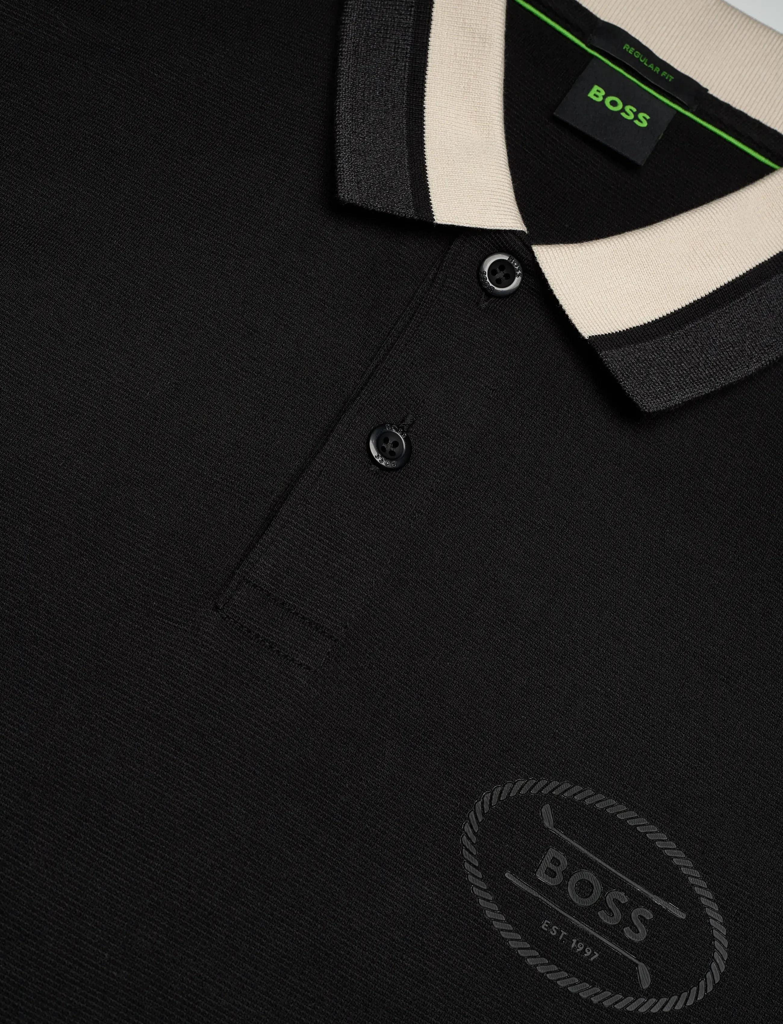 BOSS  BOSS Erkek Normal Kalıp %100 Pamuklu Logo İşlemeli Kısa Kollu Siyah Polo Yaka T-Shirt 50548988-001