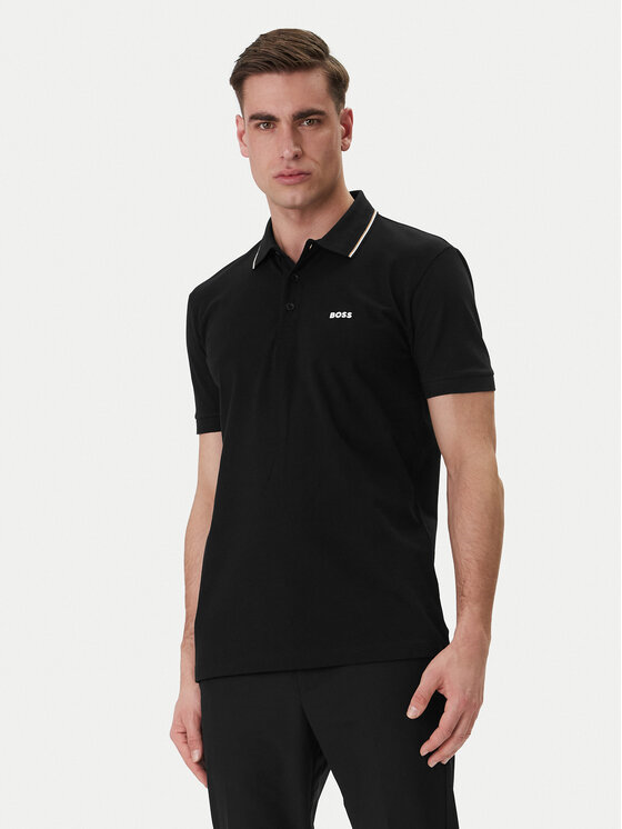 BOSS  BOSS Erkek Normal Kalıp %100 Pamuklu Logo İşlemeli Kısa Kollu Siyah Polo Yaka T-Shirt 50559365-001