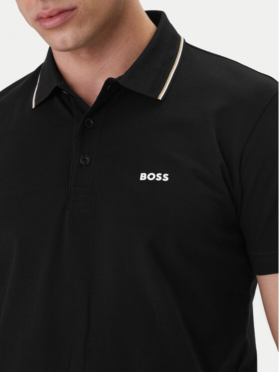 BOSS  BOSS Erkek Normal Kalıp %100 Pamuklu Logo İşlemeli Kısa Kollu Siyah Polo Yaka T-Shirt 50559365-001