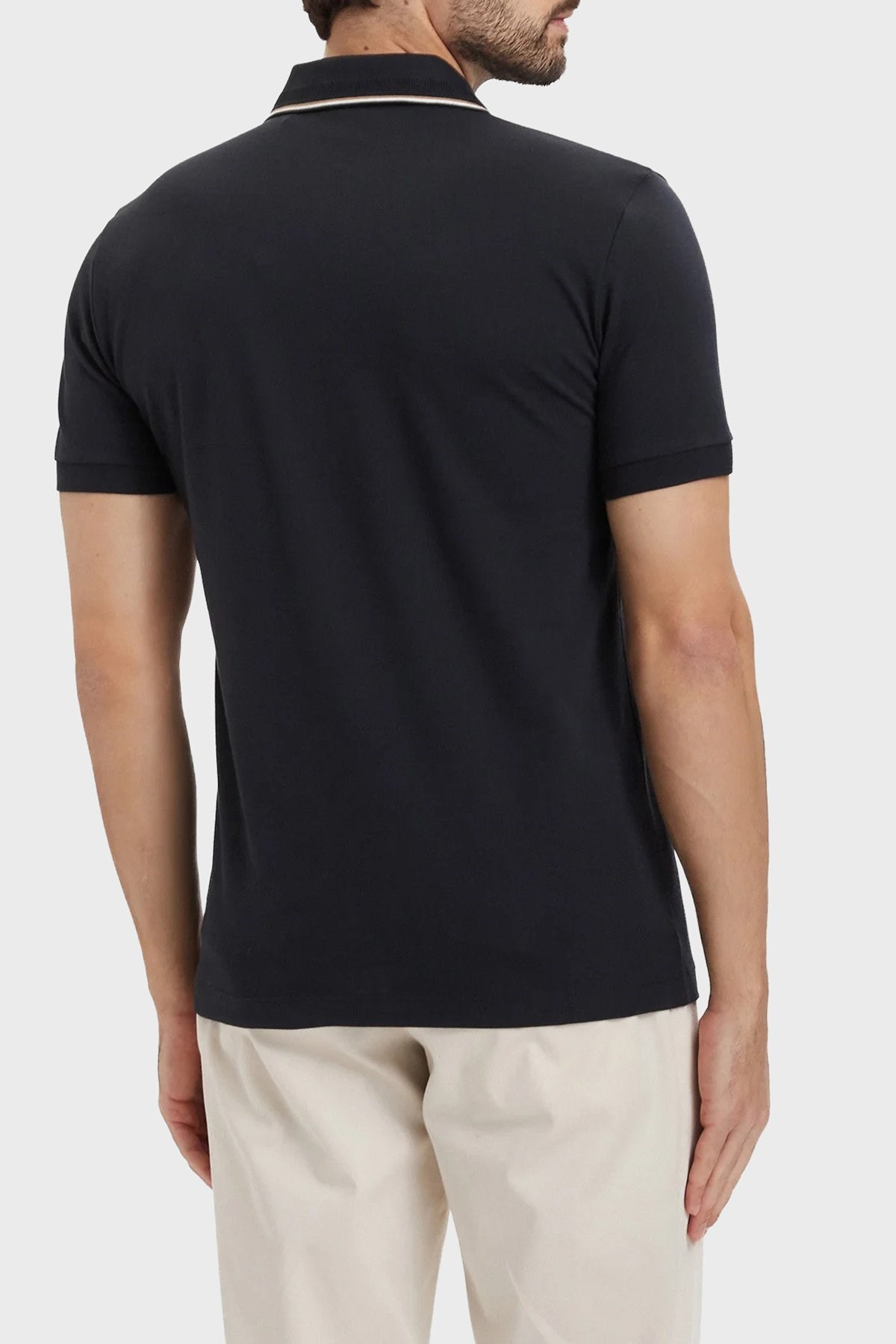 BOSS  BOSS Erkek Normal Kalıp %100 Pamuklu Logo İşlemeli Kısa Kollu Siyah Polo Yaka T-Shirt 50559365-402