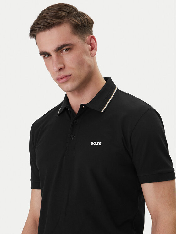 BOSS  BOSS Erkek Normal Kalıp %100 Pamuklu Logo İşlemeli Kısa Kollu Siyah Polo Yaka T-Shirt 50559365-001