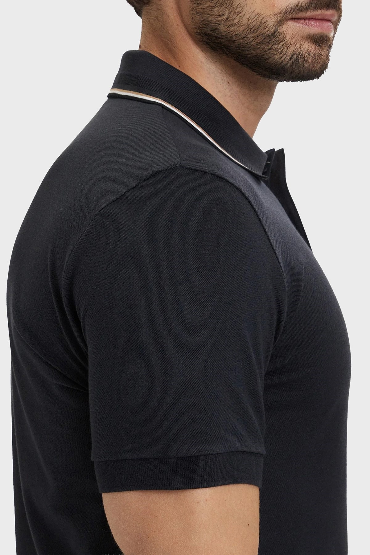 BOSS  BOSS Erkek Normal Kalıp %100 Pamuklu Logo İşlemeli Kısa Kollu Siyah Polo Yaka T-Shirt 50559365-402