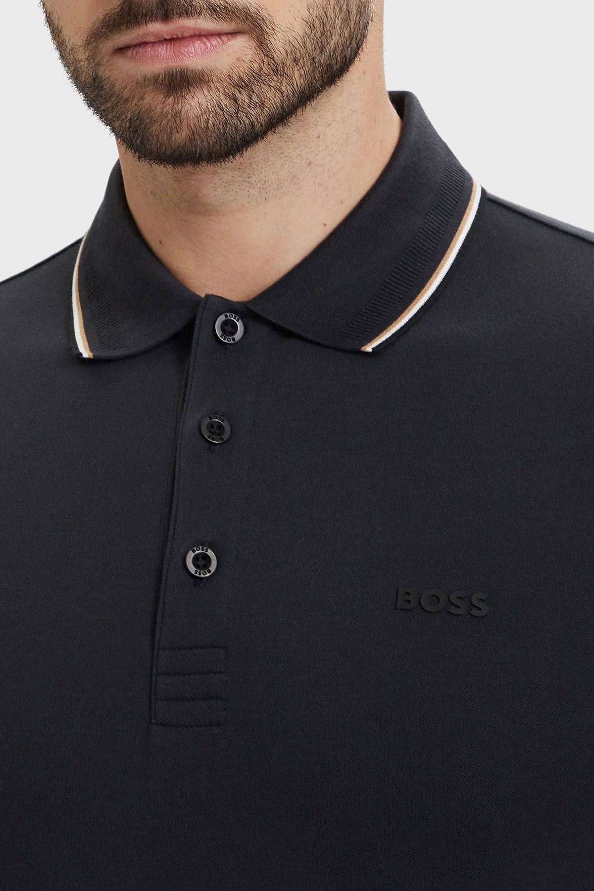 BOSS  BOSS Erkek Normal Kalıp %100 Pamuklu Logo İşlemeli Kısa Kollu Siyah Polo Yaka T-Shirt 50559365-402