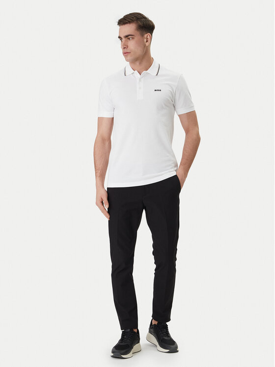 BOSS  BOSS Erkek Normal Kalıp %100 Pamuklu Logo İşlemeli Kısa Kollu Beyaz Polo Yaka T-Shirt 50559365-100