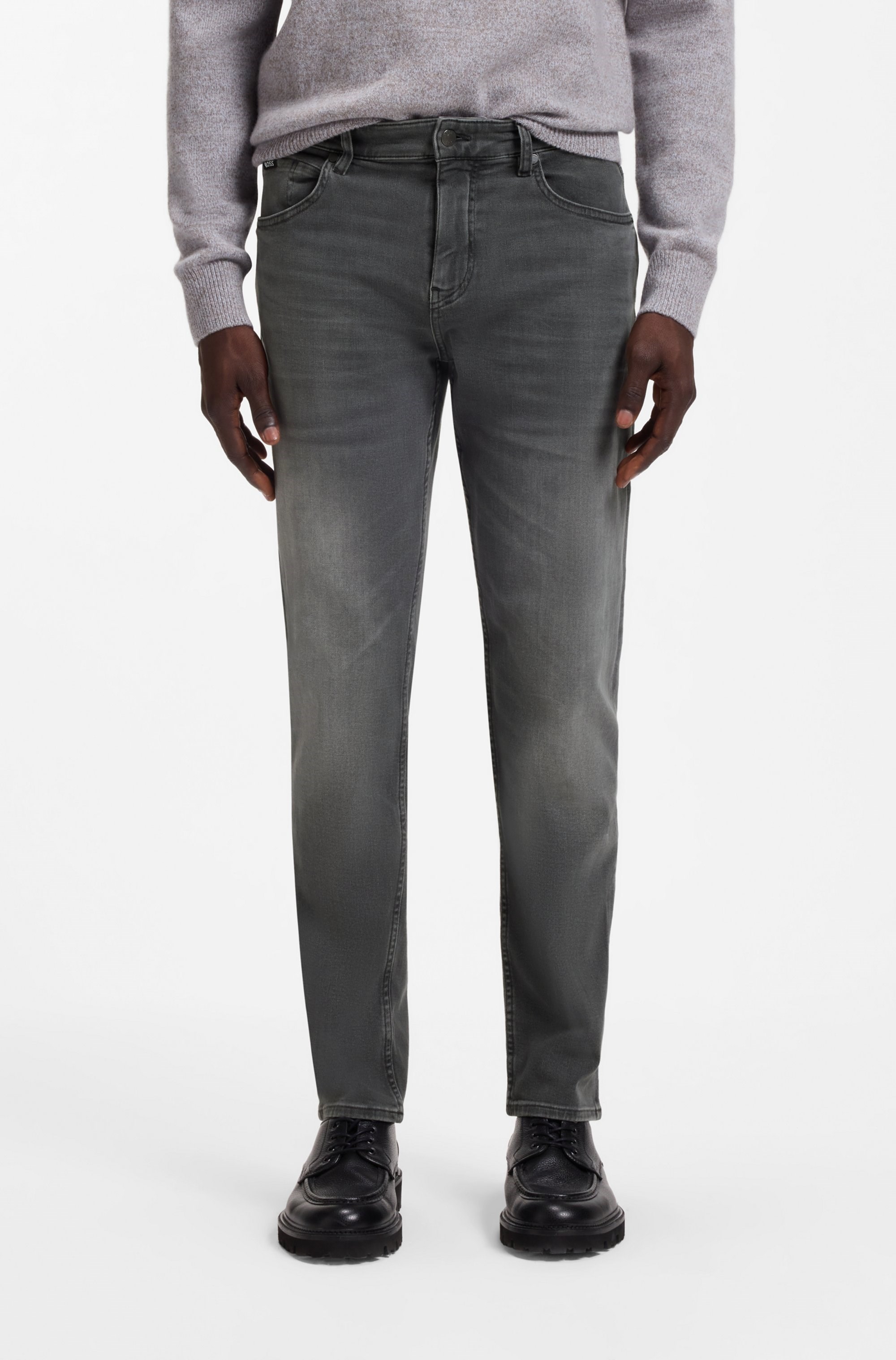BOSS  BOSS Erkek Normal Kalıp Düz Paça Esnek Pamuklu Denim Gri Jeans 50570924-024
