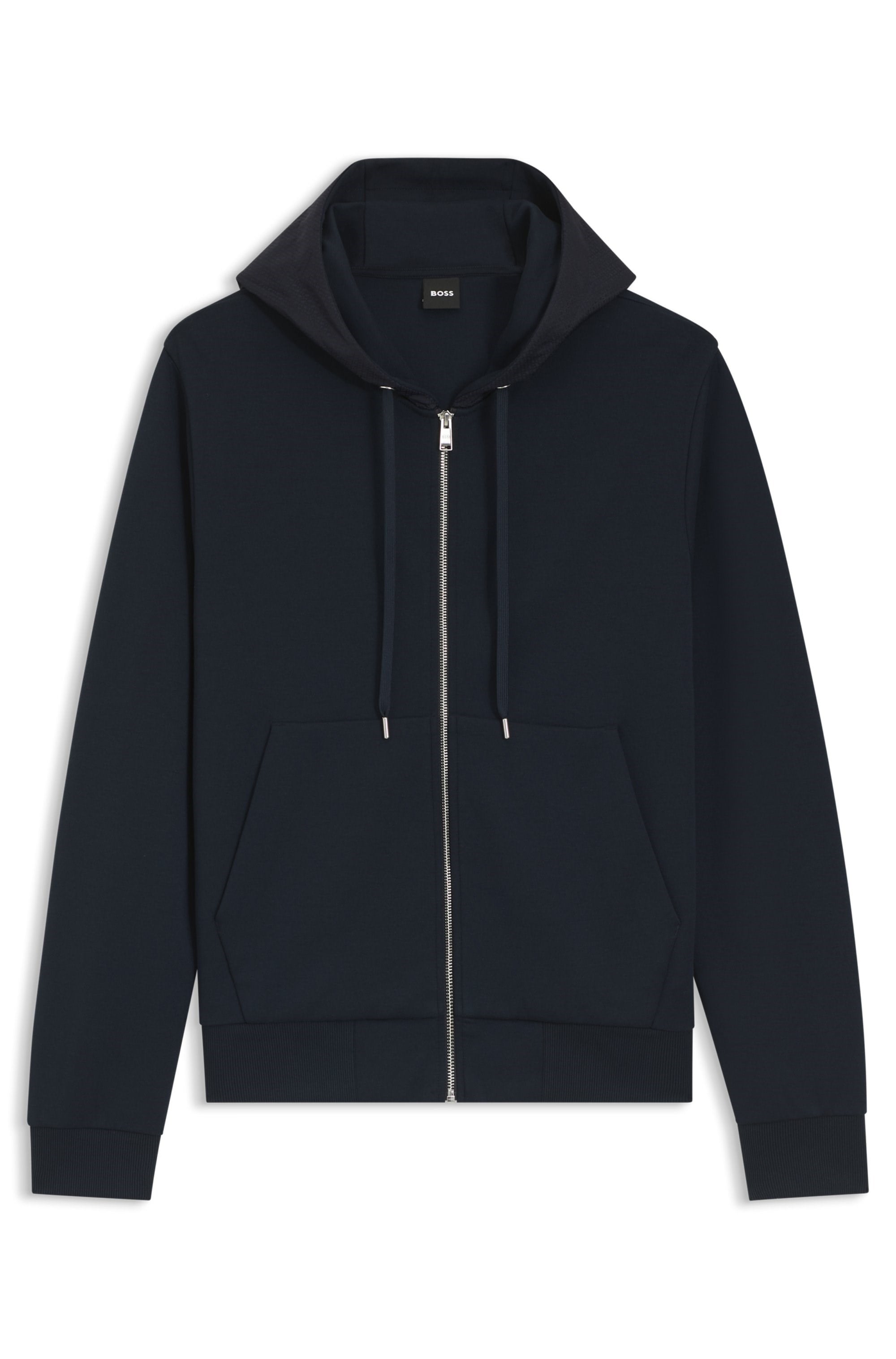 BOSS  BOSS Erkek Normal Kalıp Kapüşonlu Fermuarlı Uzun Kollu Yün Karışımlı Lacivert Sweatshirt 50554191-404