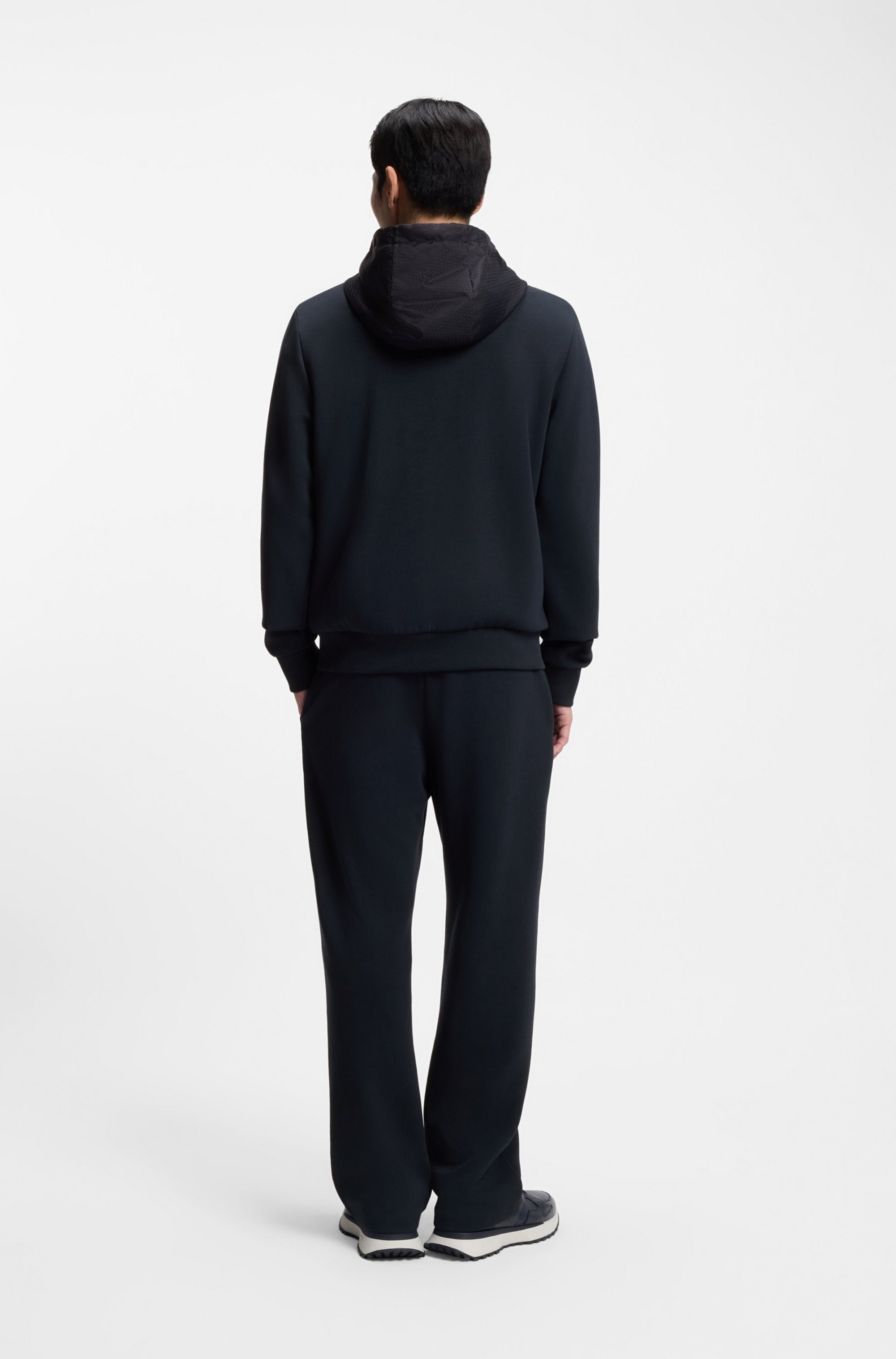 BOSS  BOSS Erkek Normal Kalıp Kapüşonlu Fermuarlı Uzun Kollu Yün Karışımlı Lacivert Sweatshirt 50554191-404