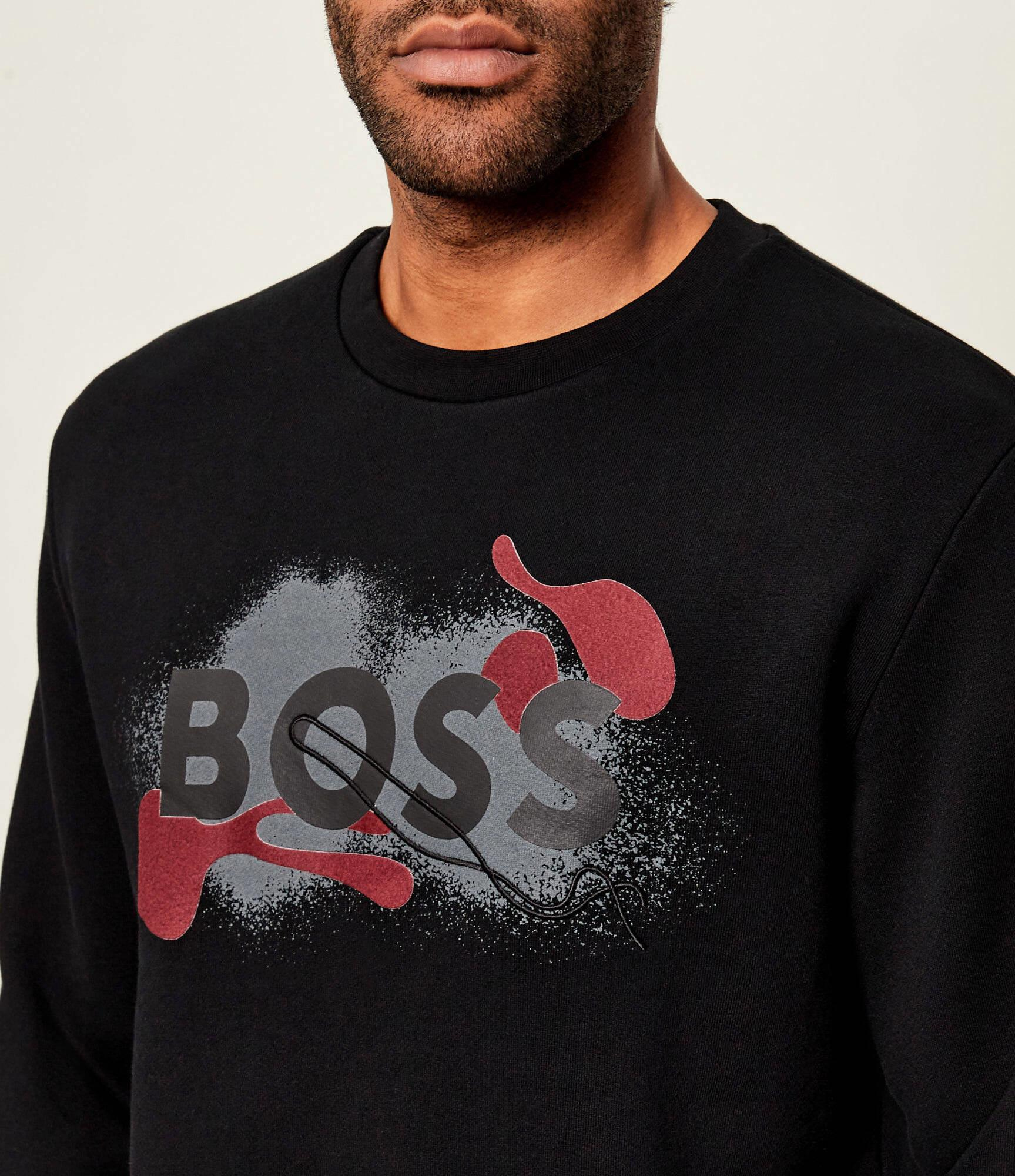 BOSS  BOSS Erkek Normal Kalıp Logo Baskılı Yuvarlak Yakalı Uzun Kollu Siyah Sweatshirt 50549283-001