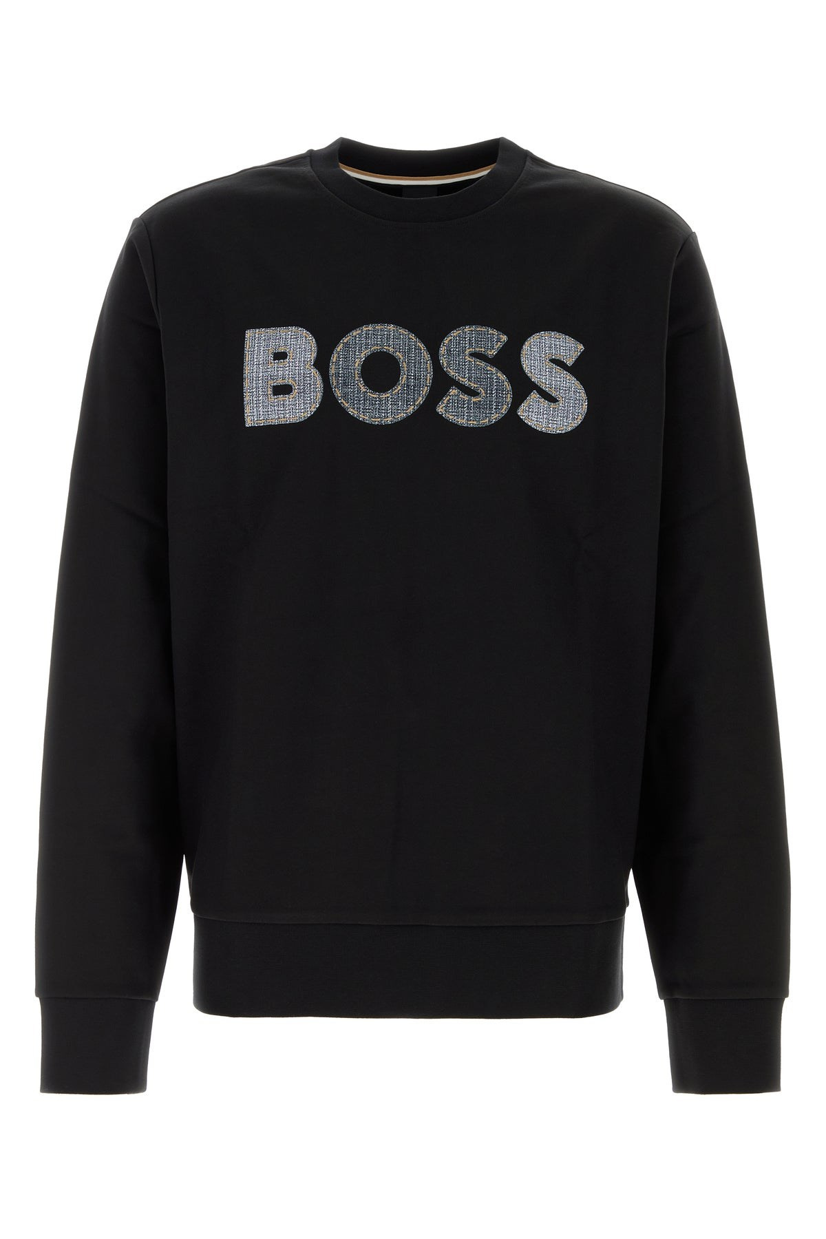 BOSS  BOSS Erkek Normal Kalıp Logo Baskılı Yuvarlak Yakalı Pamuklu Uzun Kollu Siyah T-Shirt 50565651-001