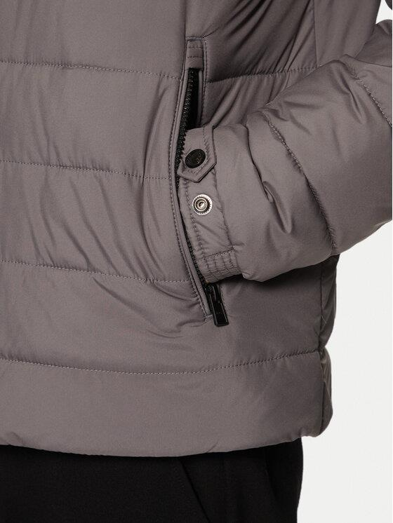 BOSS  BOSS Erkek Normal Kalıp Logo Detaylı Su İtici Kumaş Dik Yaka Uzun Kollu Gri Mont 50519237-212