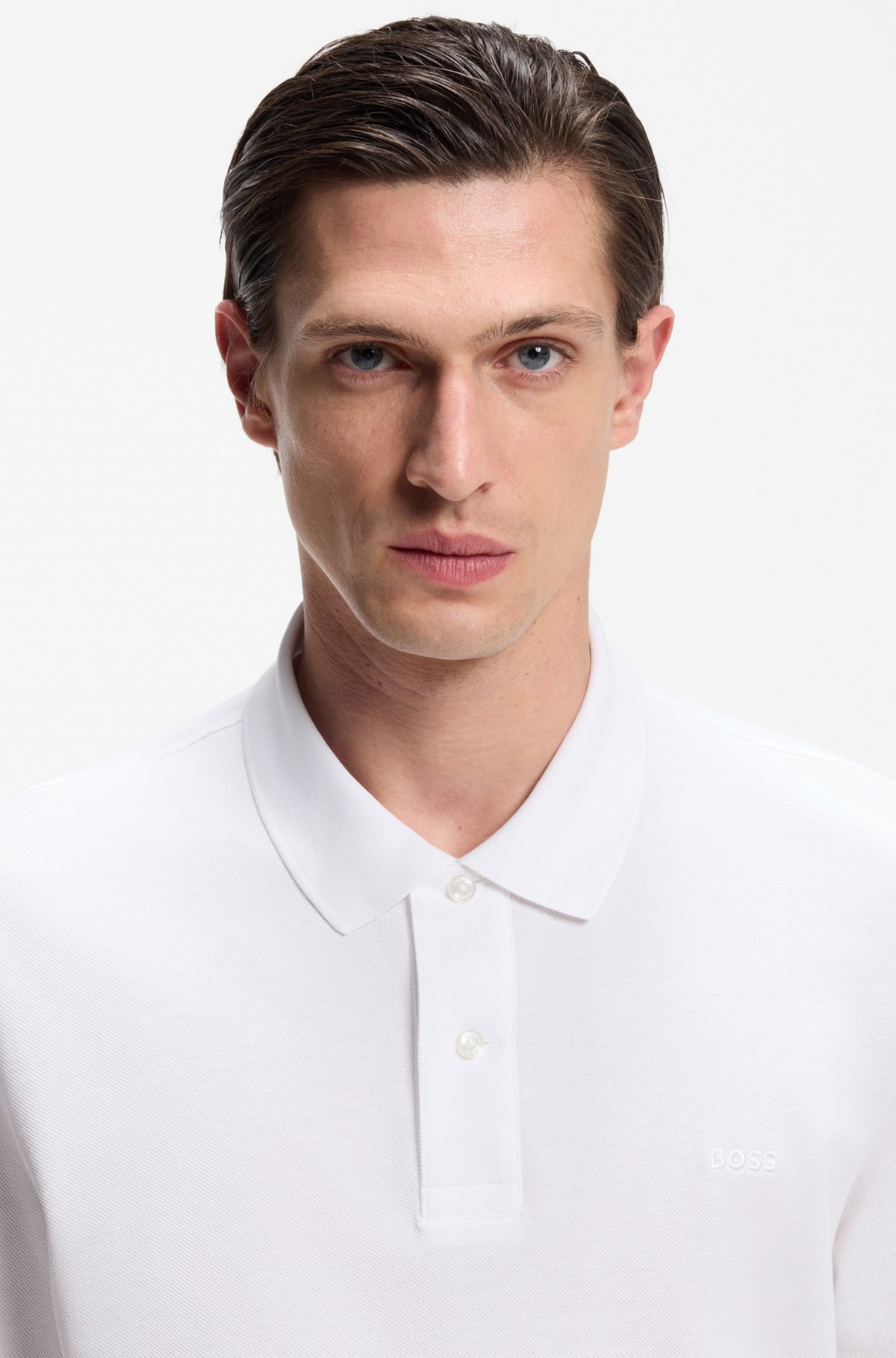 BOSS  BOSS Erkek Normal Kalıp Logo İşlemeli Kısa Kollu Beyaz Polo Yaka T-Shirt 50553564-100