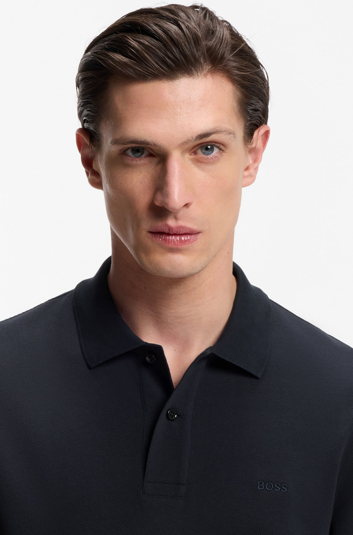 BOSS  BOSS Erkek Normal Kalıp Logo İşlemeli Kısa Kollu Lacivert Polo Yaka T-Shirt 50553564-404
