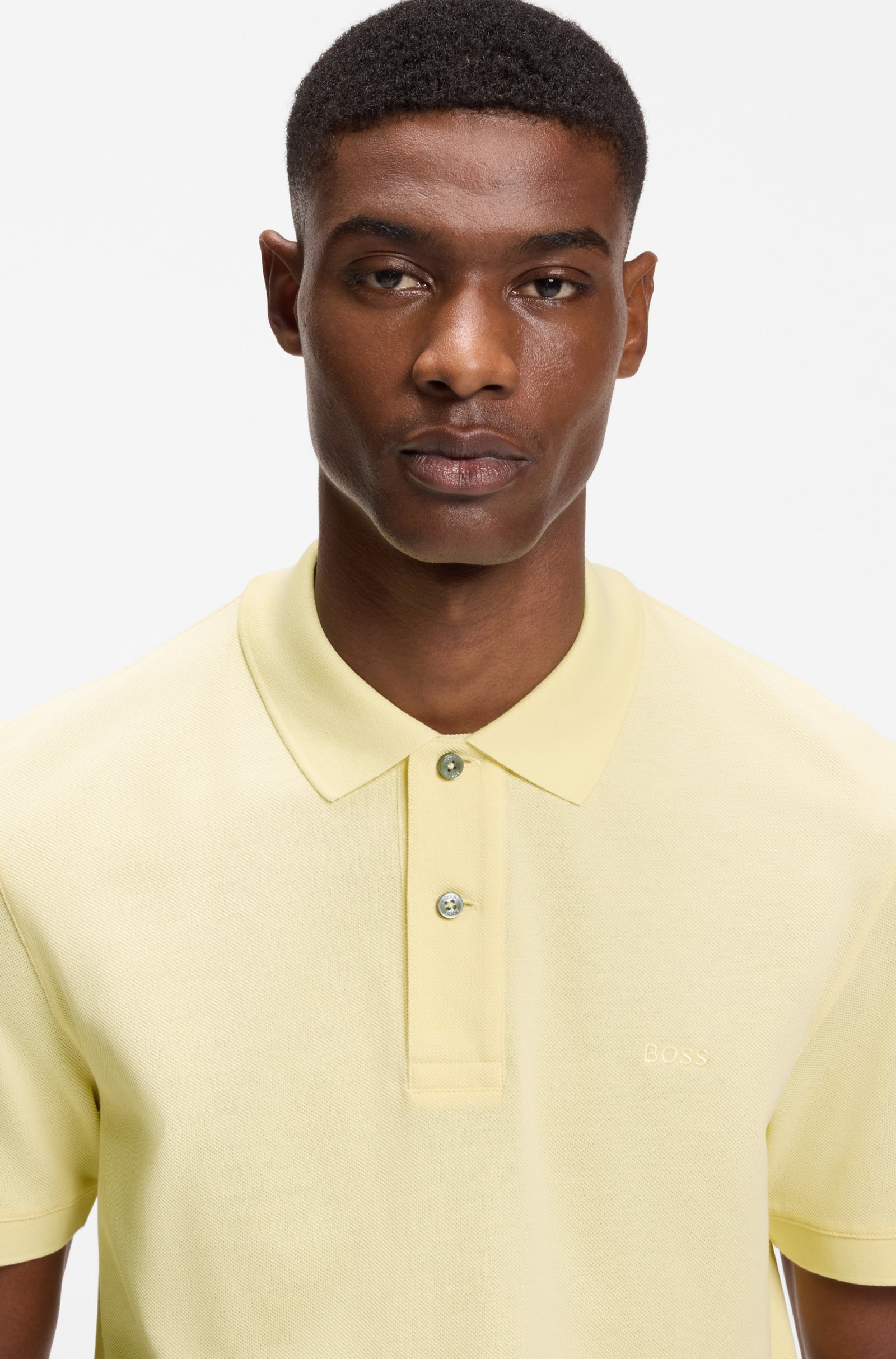 BOSS  BOSS Erkek Normal Kalıp Logo İşlemeli Kısa Kollu Sarı Polo Yaka T-Shirt 50553564-749