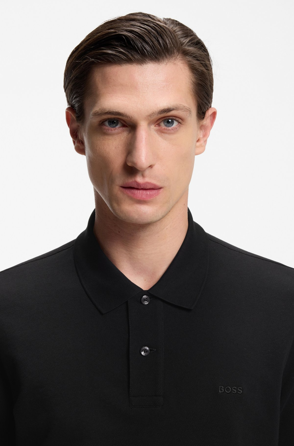 BOSS  BOSS Erkek Normal Kalıp Logo İşlemeli Kısa Kollu Siyah Polo Yaka T-Shirt 50553564-001