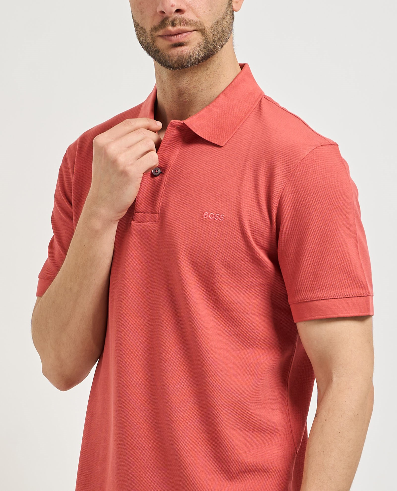 BOSS  BOSS Erkek Normal Kalıp Logo İşlemeli Kısa Kollu Pembe Polo Yaka T-Shirt 50553564-615