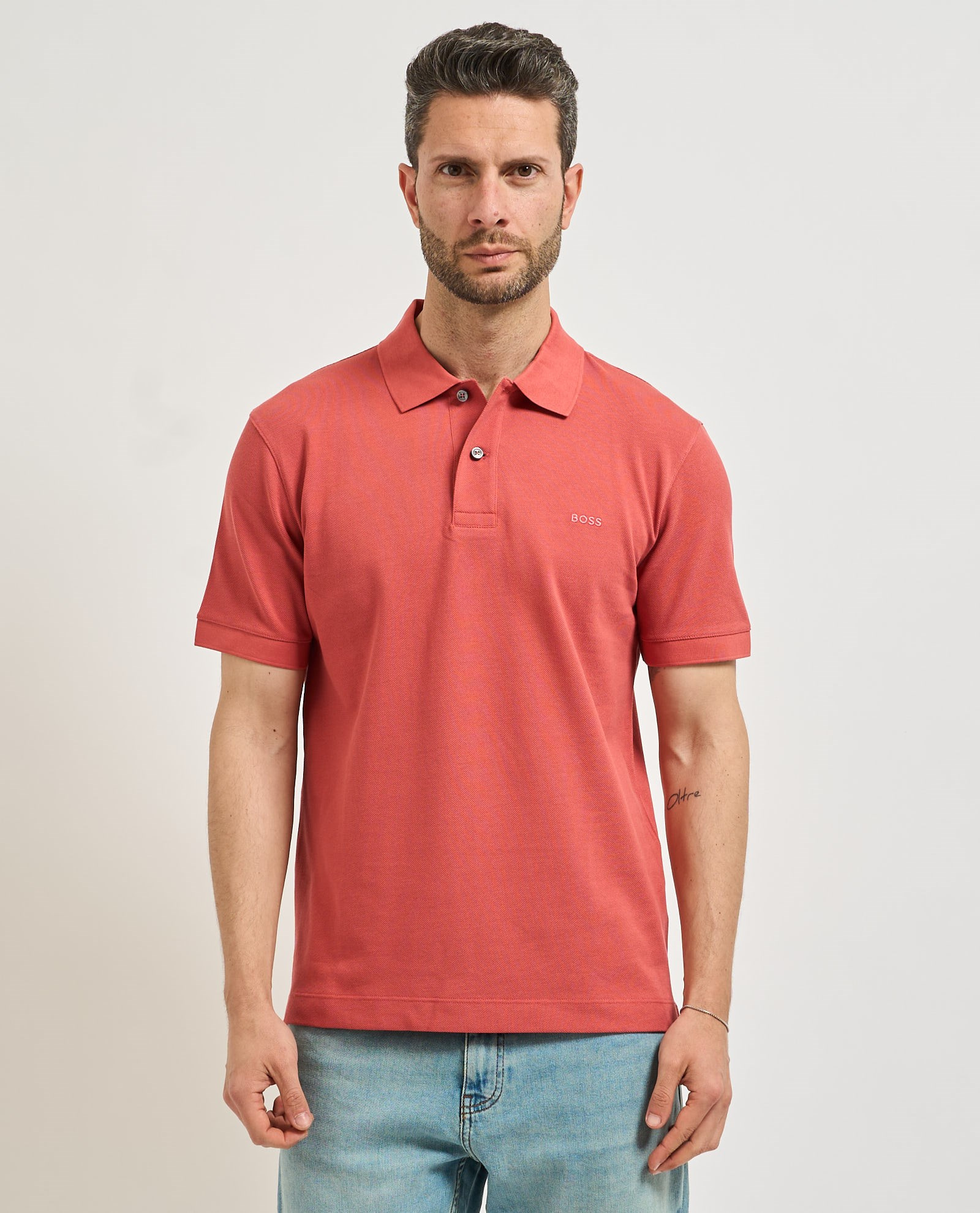 BOSS  BOSS Erkek Normal Kalıp Logo İşlemeli Kısa Kollu Pembe Polo Yaka T-Shirt 50553564-615